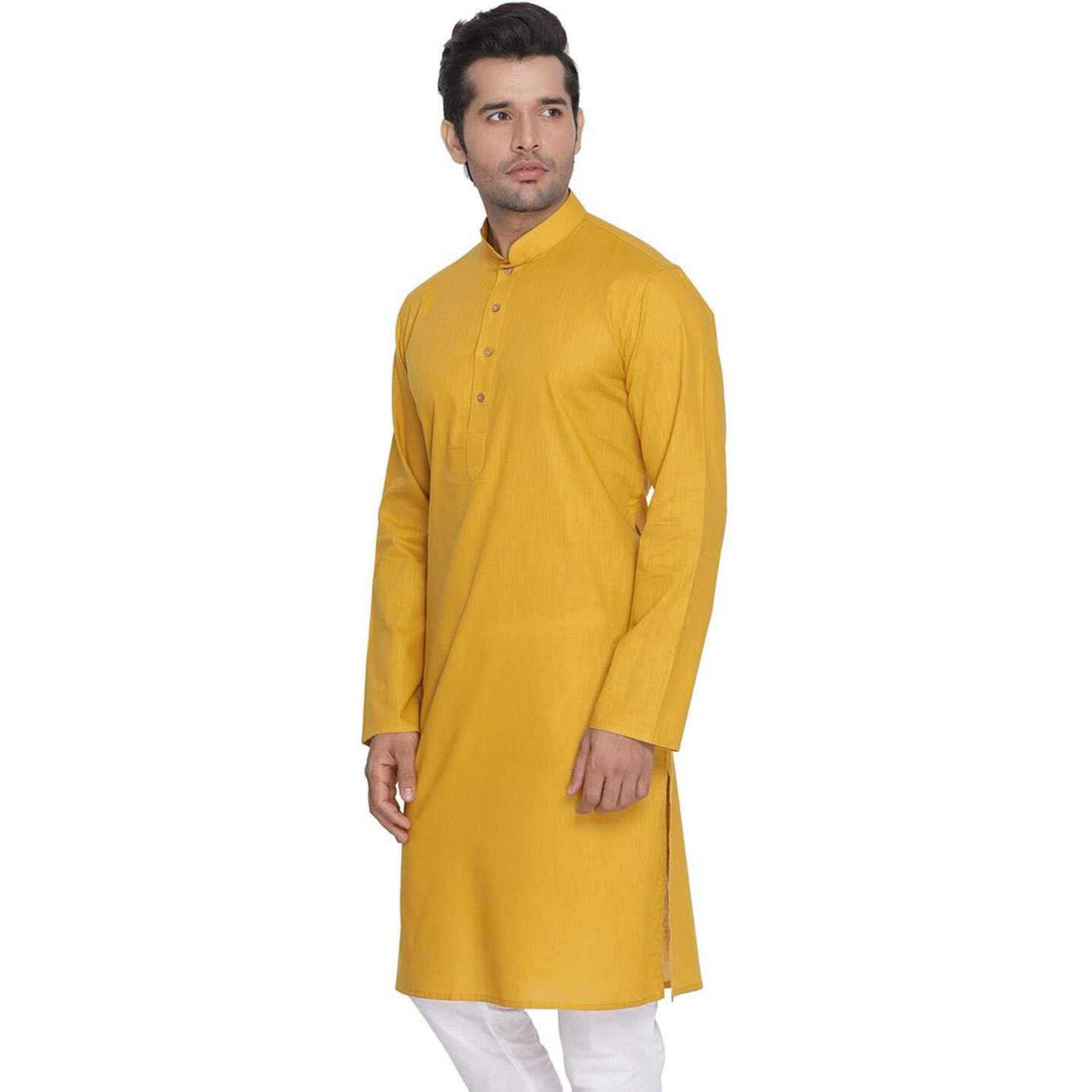 VASTRAMAY Mens Cotton Linen Mustard Kurta - Timeless Elegance for Festivals & Events | Plain Solid Full Sleeves Mandarin Collar | Classic Design, Premium Comfort, and Versatile Style_VASMK007MD-42