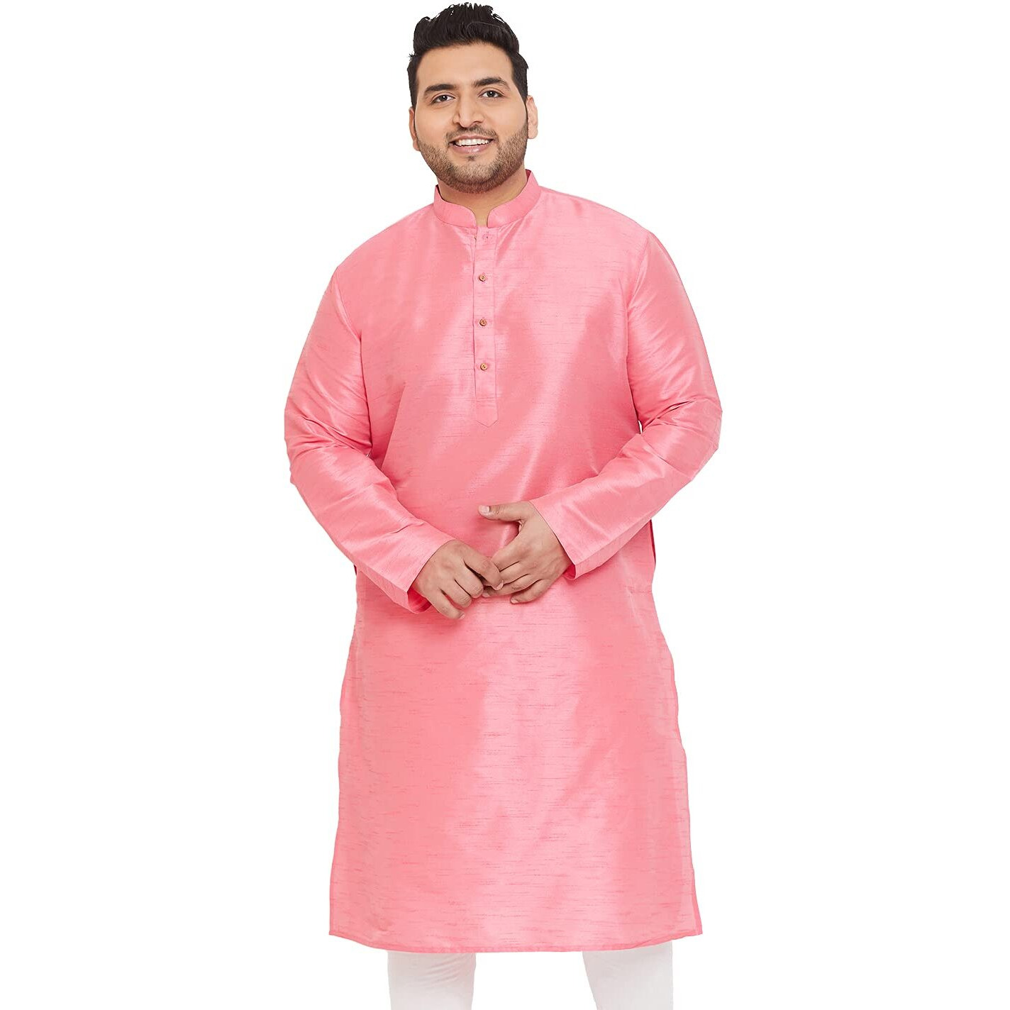 VASTRAMAY Plus Mens Silk Blend Pink Kurta - Elegance for Festivals & Events_VPLUSMK001PN_52