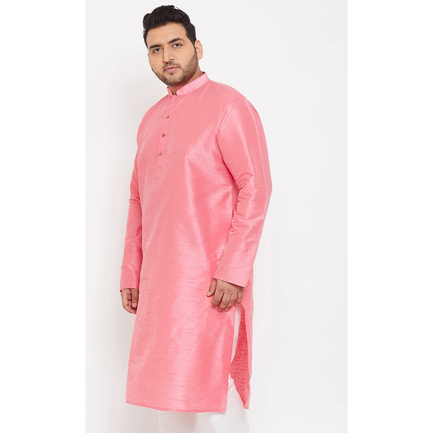 VASTRAMAY Plus Mens Silk Blend Pink Kurta - Elegance for Festivals & Events_VPLUSMK001PN_52