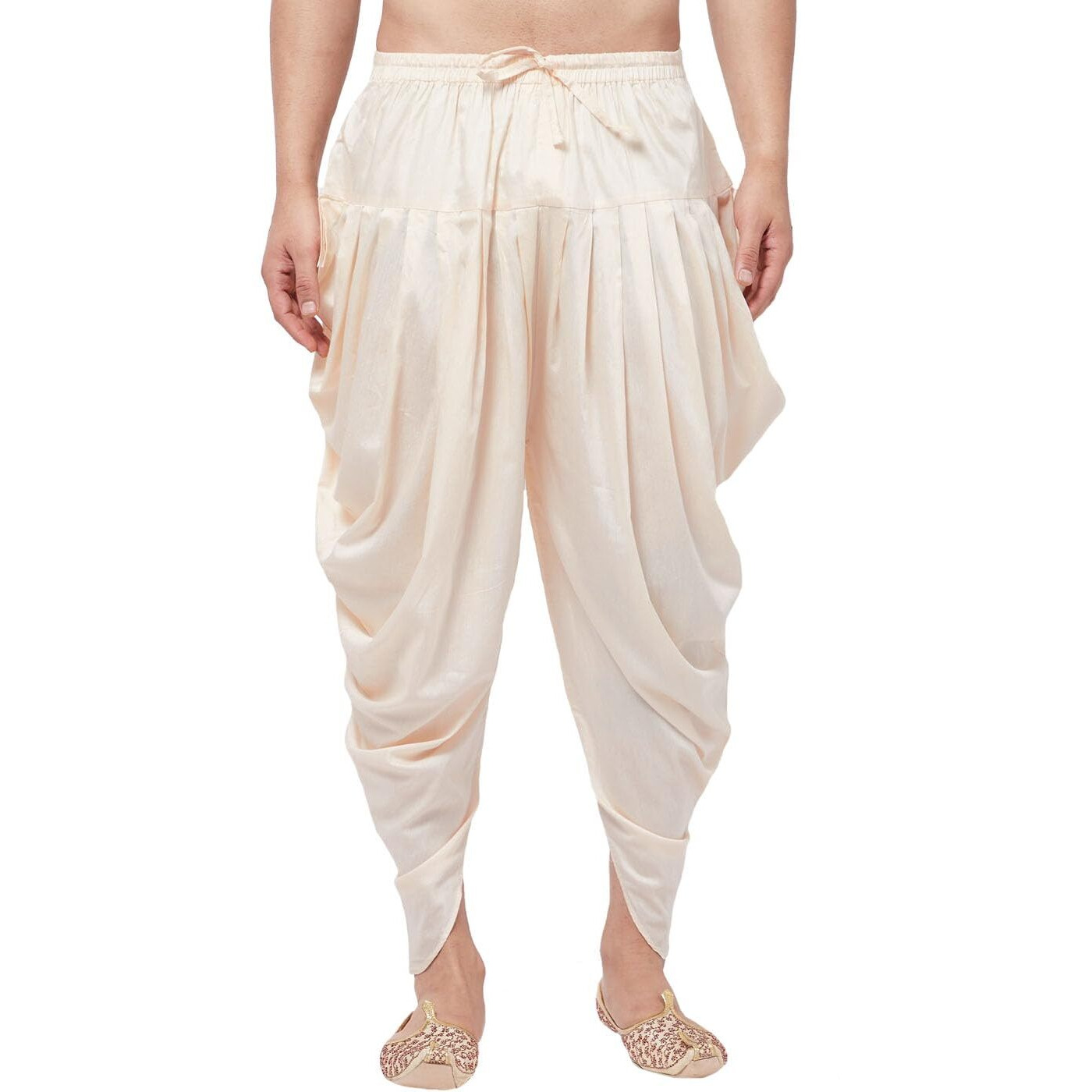 VASTRAMAY Men's Cream Cowl Dhoti - Comfort, Classic Design for Festivals & Ceremonies | Solid Cowl Pattern Patiala Dhoti Pant| Ethnic Indian Wear for Men