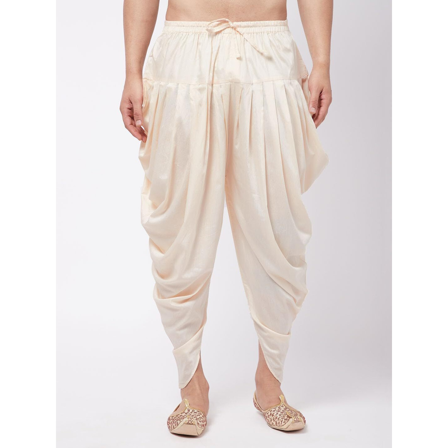 VASTRAMAY Men's Cream Cowl Dhoti - Comfort, Classic Design for Festivals & Ceremonies | Solid Cowl Pattern Patiala Dhoti Pant| Ethnic Indian Wear for Men