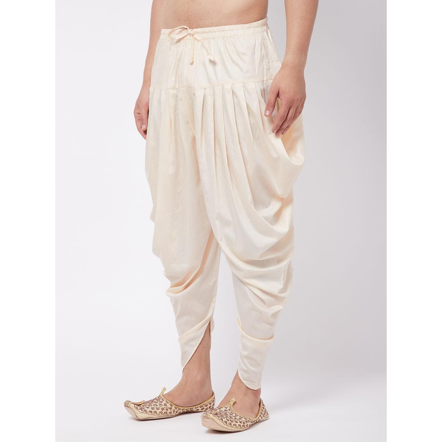 VASTRAMAY Men's Cream Cowl Dhoti - Comfort, Classic Design for Festivals & Ceremonies | Solid Cowl Pattern Patiala Dhoti Pant| Ethnic Indian Wear for Men
