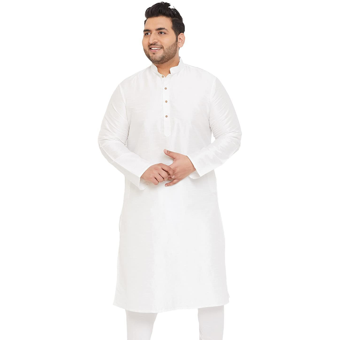 VASTRAMAY Plus Men's White Silk Blend Kurta (VPLUSMK001WH_54)