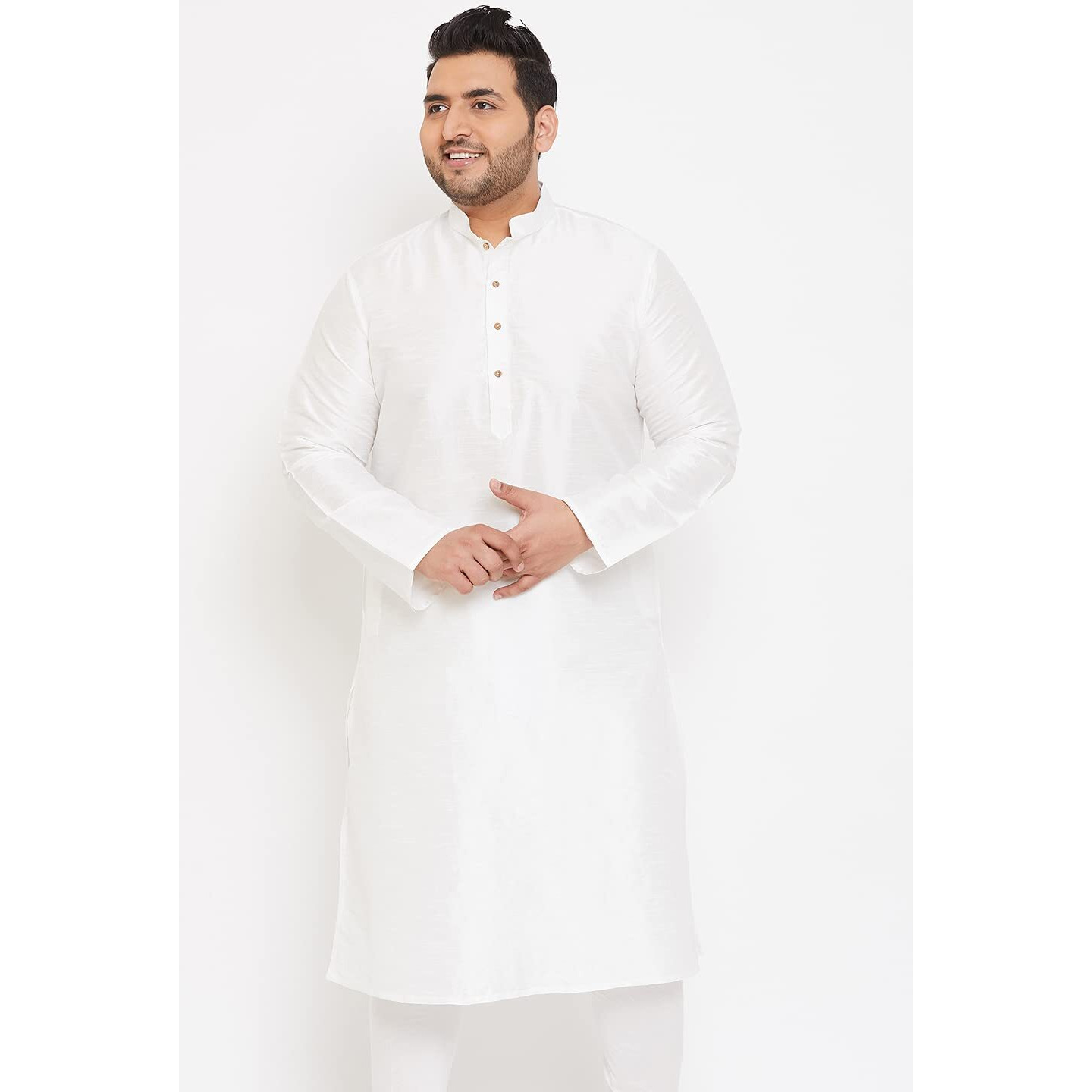 VASTRAMAY Plus Men's White Silk Blend Kurta (VPLUSMK001WH_54)