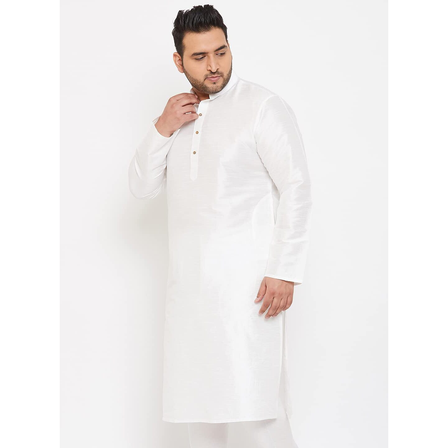 VASTRAMAY Plus Men's White Silk Blend Kurta (VPLUSMK001WH_54)