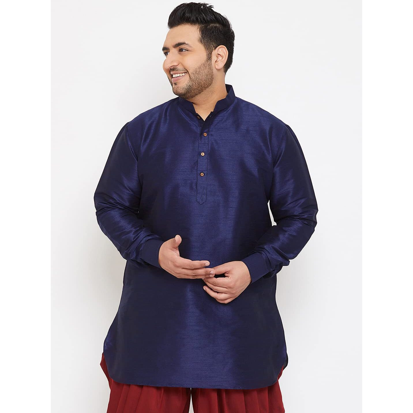 VASTRAMAY Plus Men's Navy Blue Silk Blend Kurta (VPLUSMUK001NB_48)