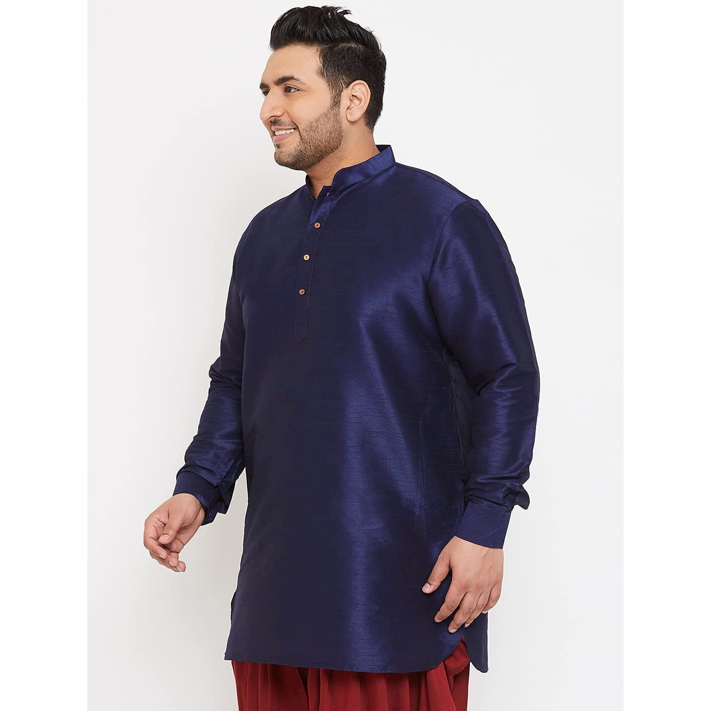 VASTRAMAY Plus Men's Navy Blue Silk Blend Kurta (VPLUSMUK001NB_48)