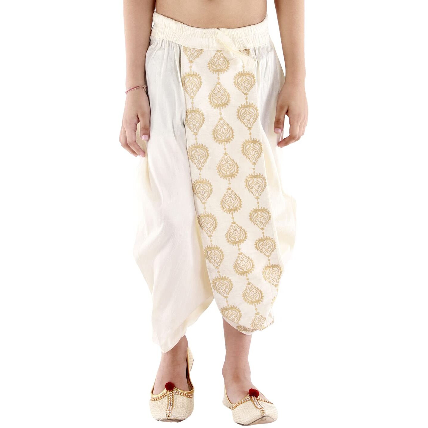 VASTRAMAY Boys' Cream Traditional Embroidered Dhoti_VASBDT005CR_26