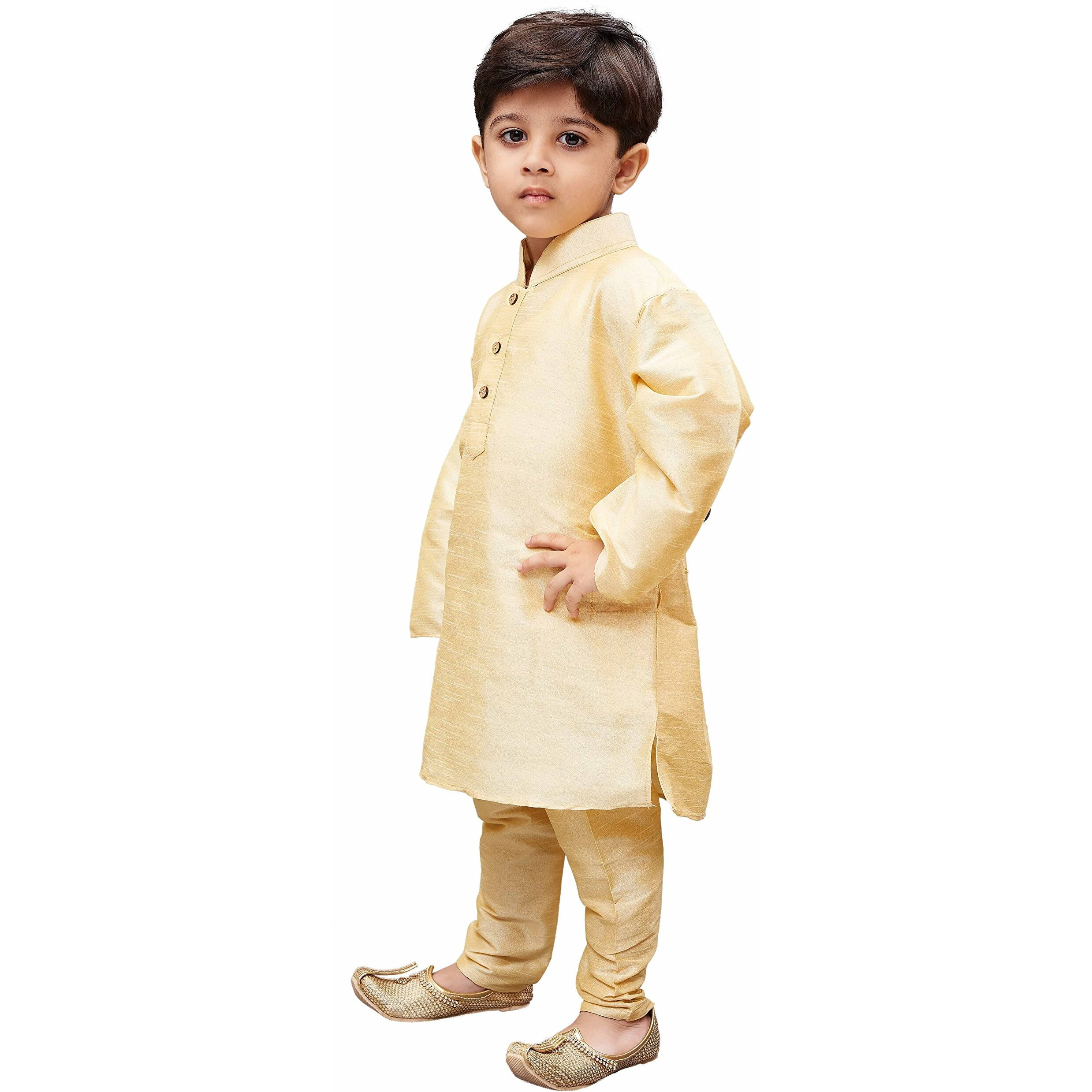 VASTRAMAY Gold Cotton Silk Boys Kurta Pyjama Set Dress(5-6 Years)