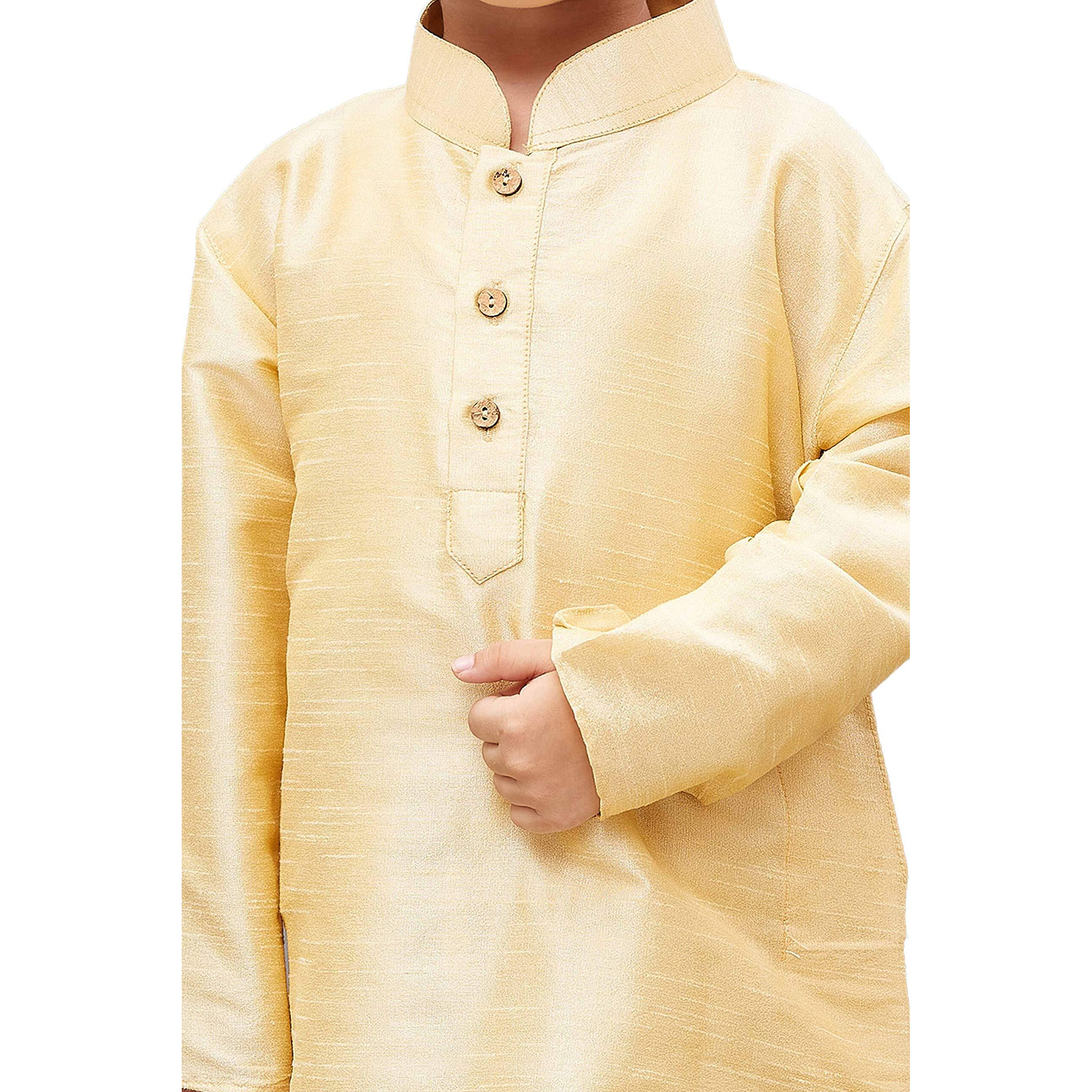 VASTRAMAY Gold Cotton Silk Boys Kurta Pyjama Set Dress(5-6 Years)