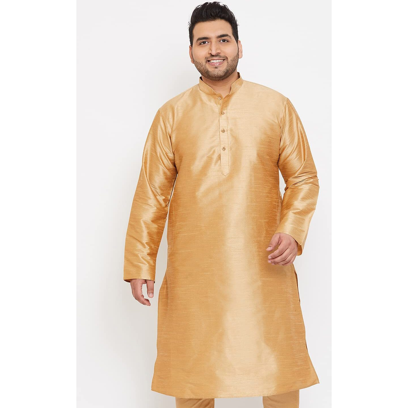 VASTRAMAY Plus Men's Rose Gold Silk Blend Kurta (VPLUSMK001RG_54)