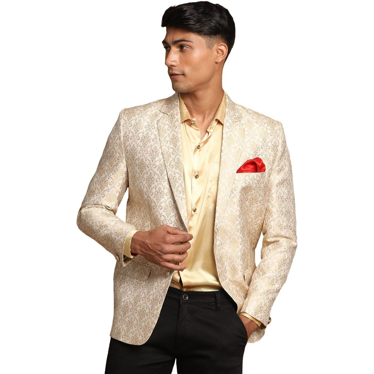 VASTRAMAY Self Woven Brocade Silk Blend Blazer for Men  Versatile Ethnic Wear for Weddings & Special Occasions