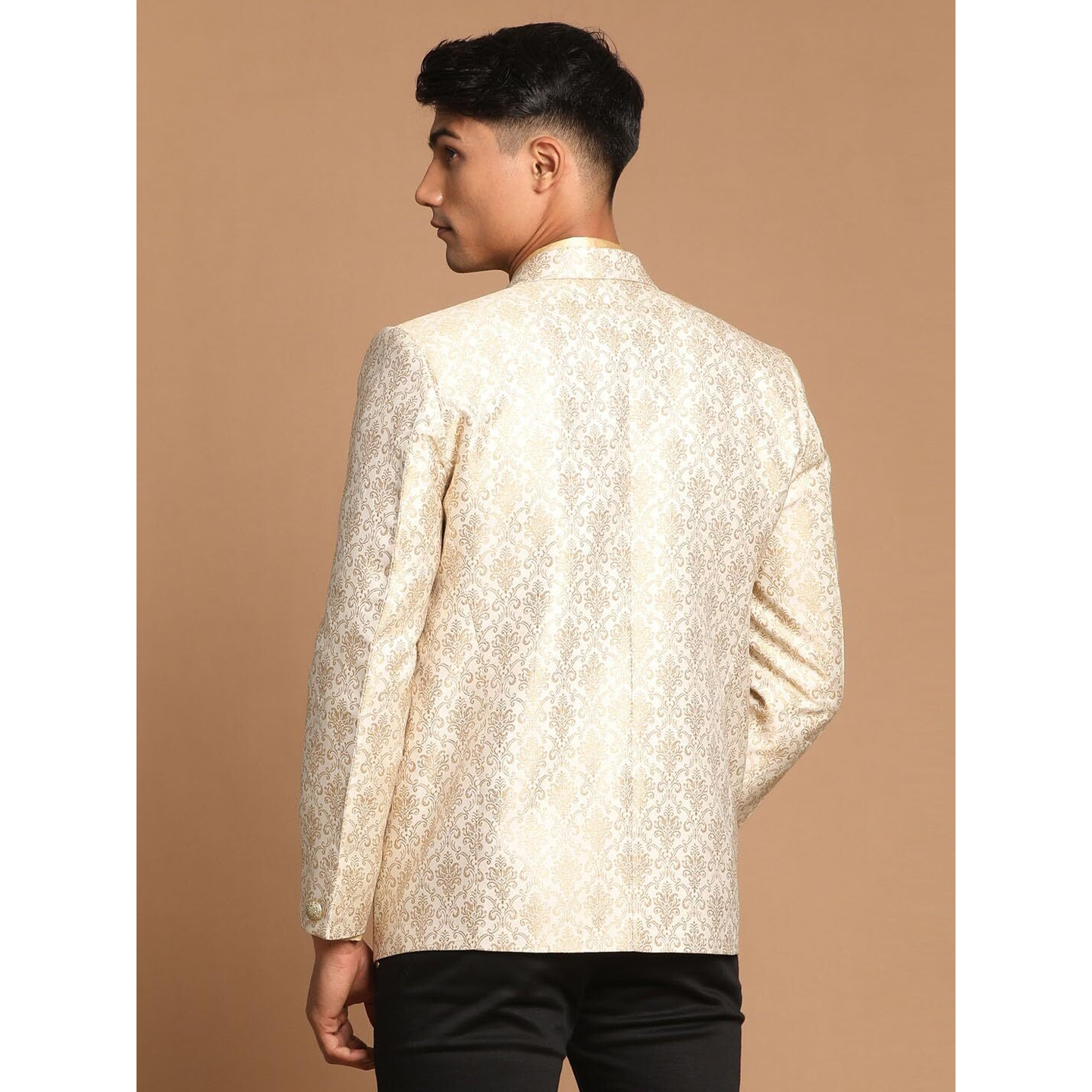 VASTRAMAY Self Woven Brocade Silk Blend Blazer for Men  Versatile Ethnic Wear for Weddings & Special Occasions