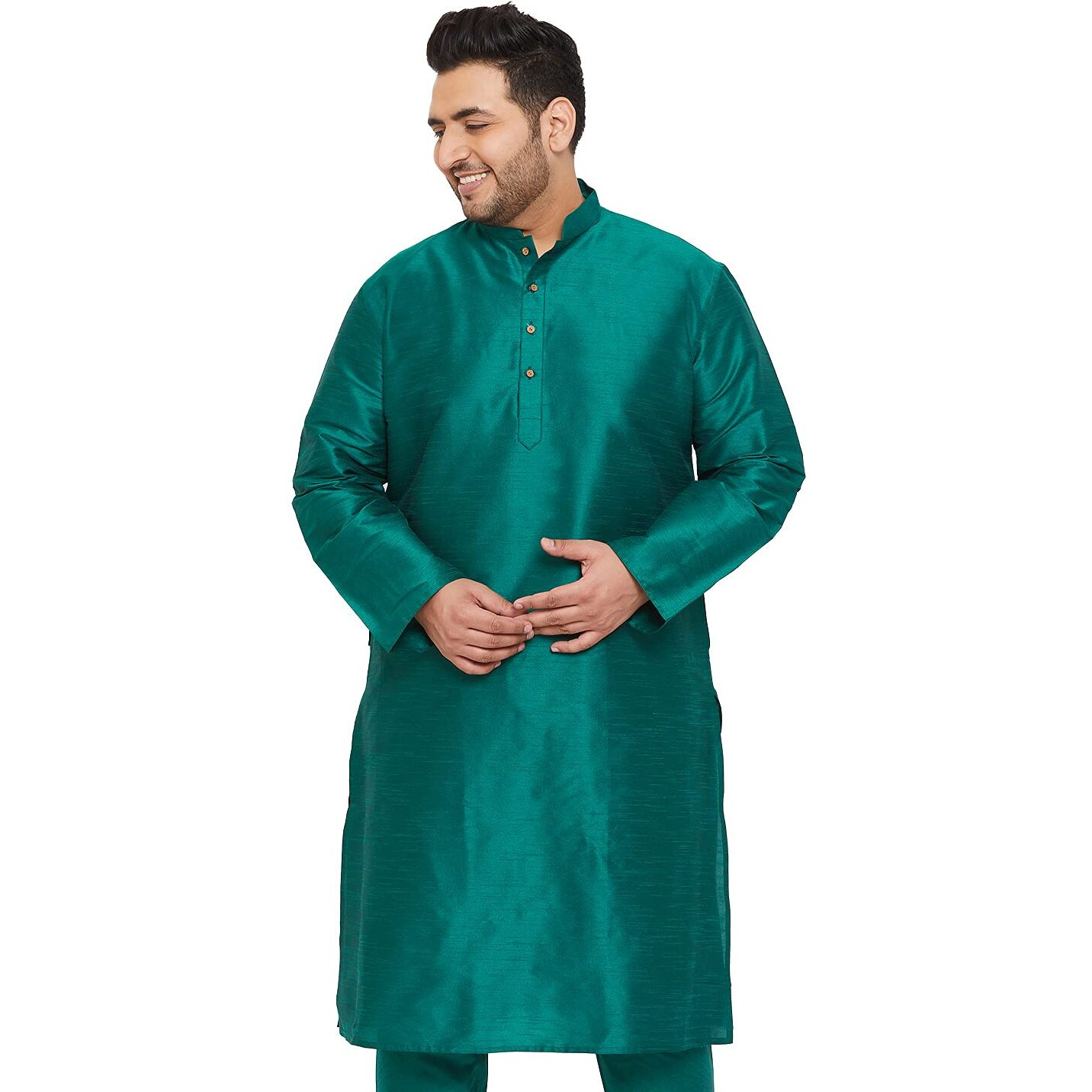 VASTRAMAY Plus Men's Green Silk Blend Kurta (VPLUSMK001GN_48)