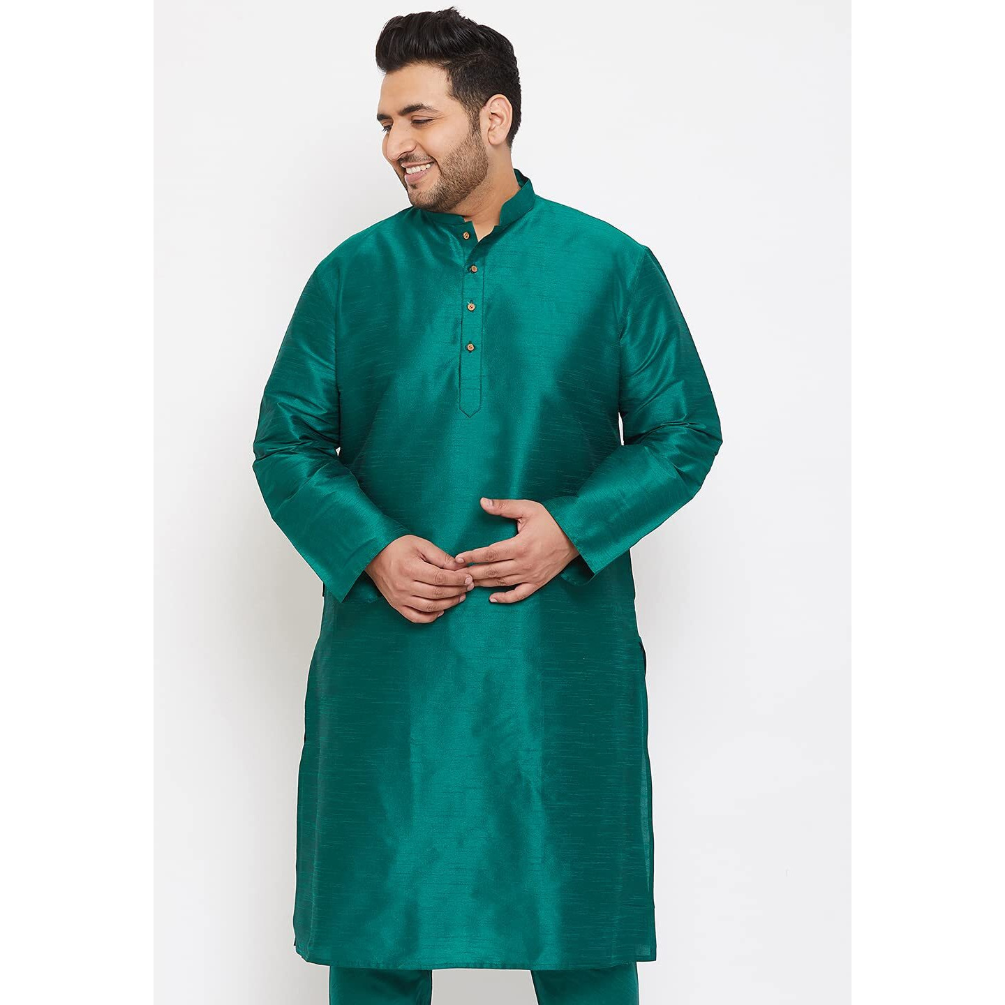 VASTRAMAY Plus Men's Green Silk Blend Kurta (VPLUSMK001GN_48)