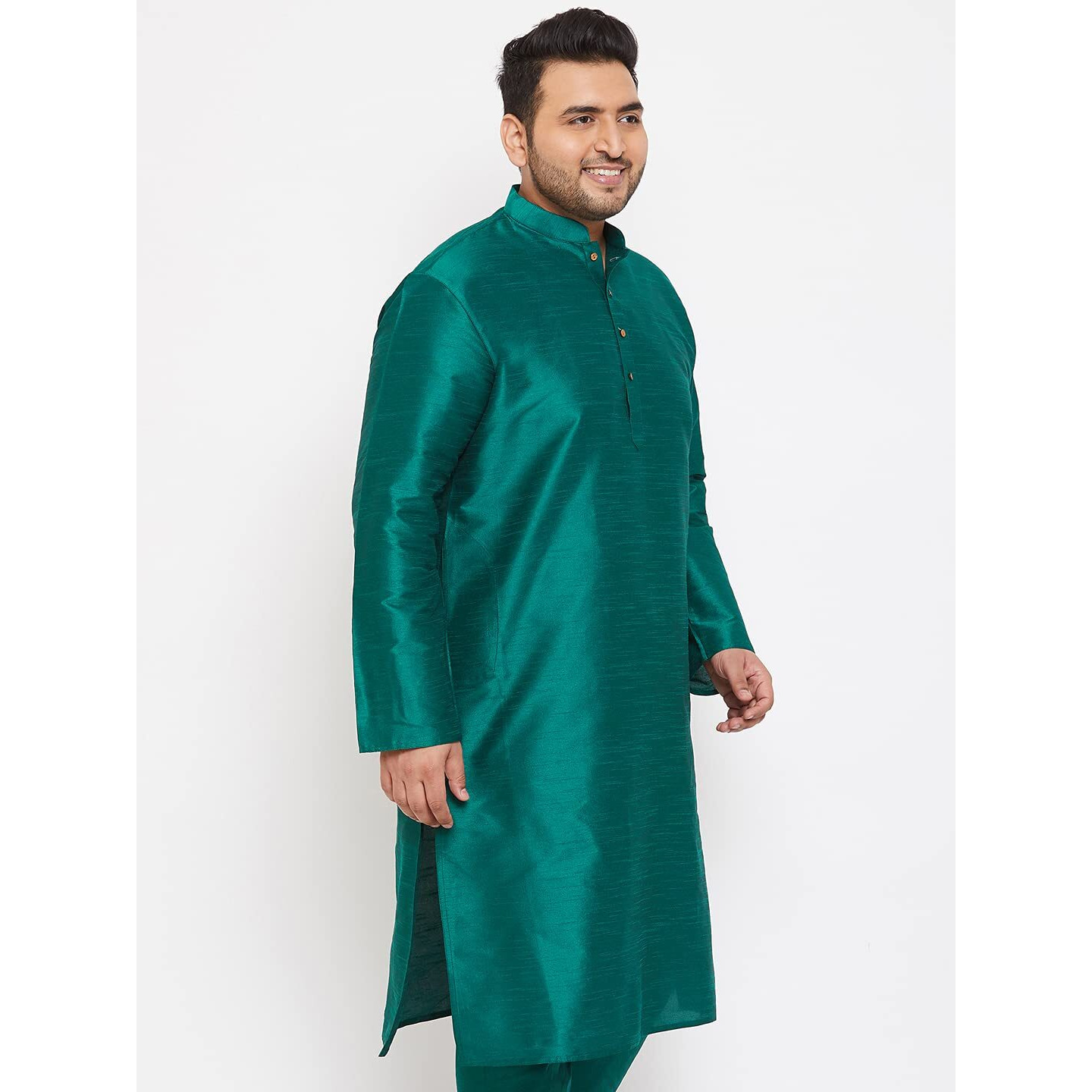 VASTRAMAY Plus Men's Green Silk Blend Kurta (VPLUSMK001GN_48)
