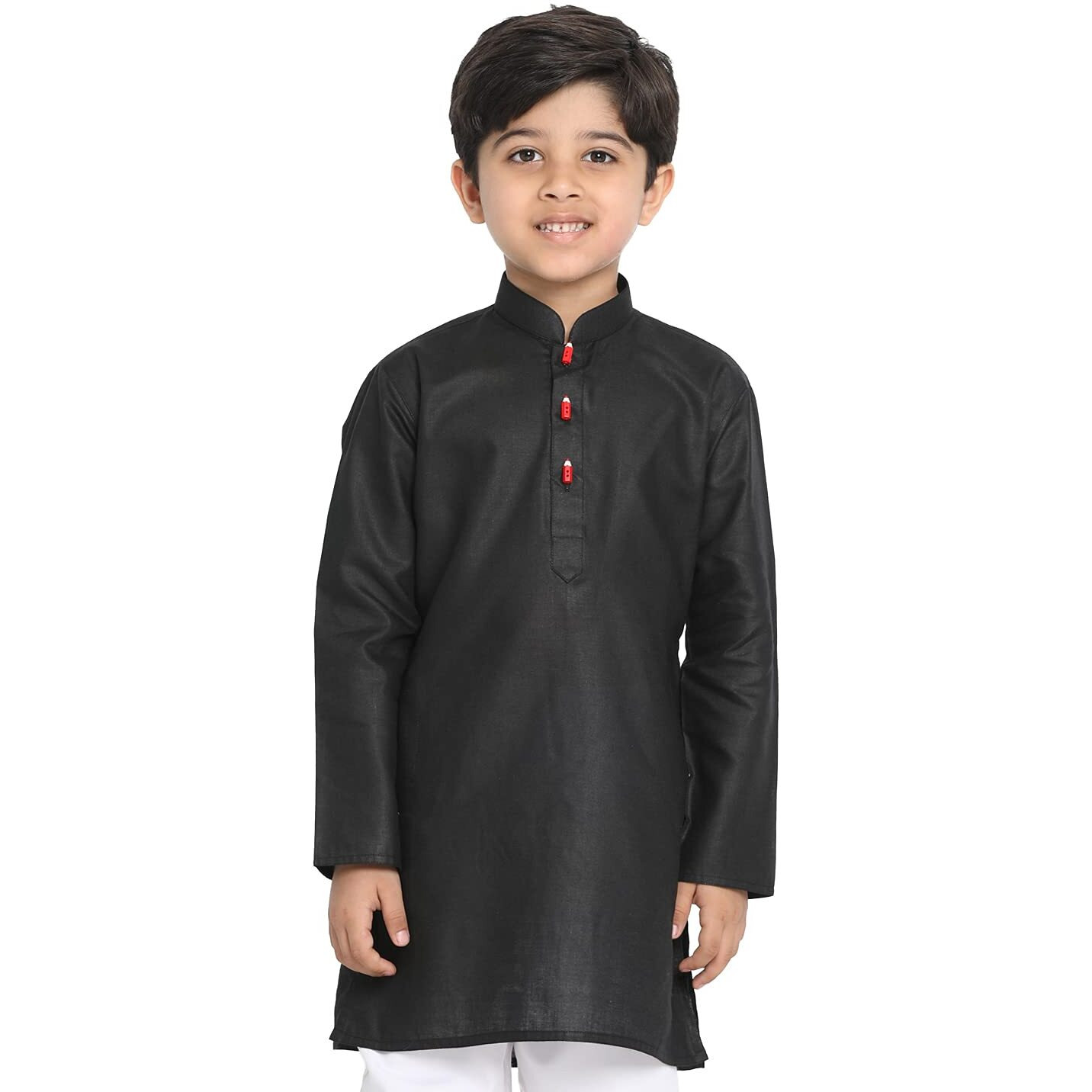 VASTRAMAY Boys' Solid Cotton Black Kurta
