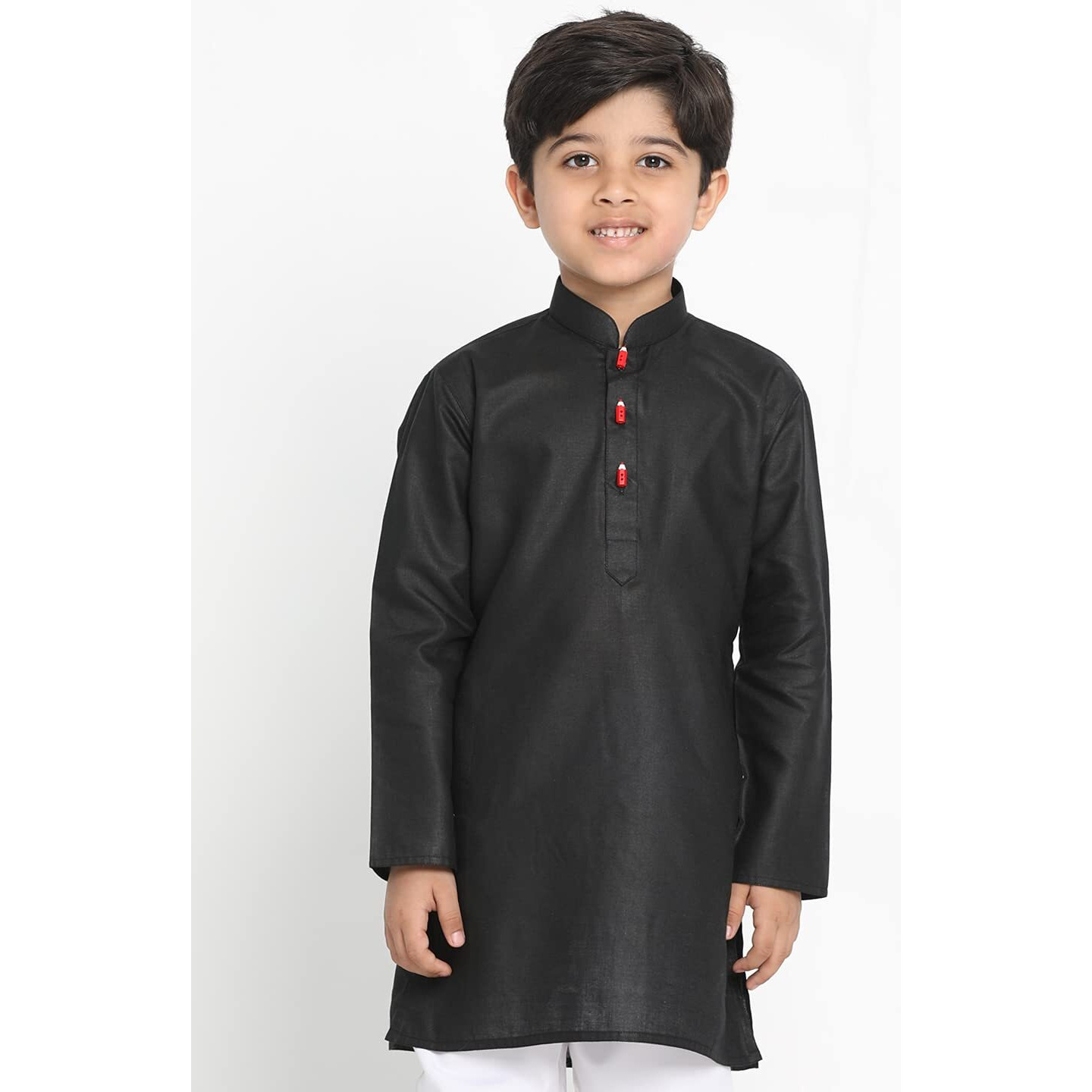 VASTRAMAY Boys' Solid Cotton Black Kurta