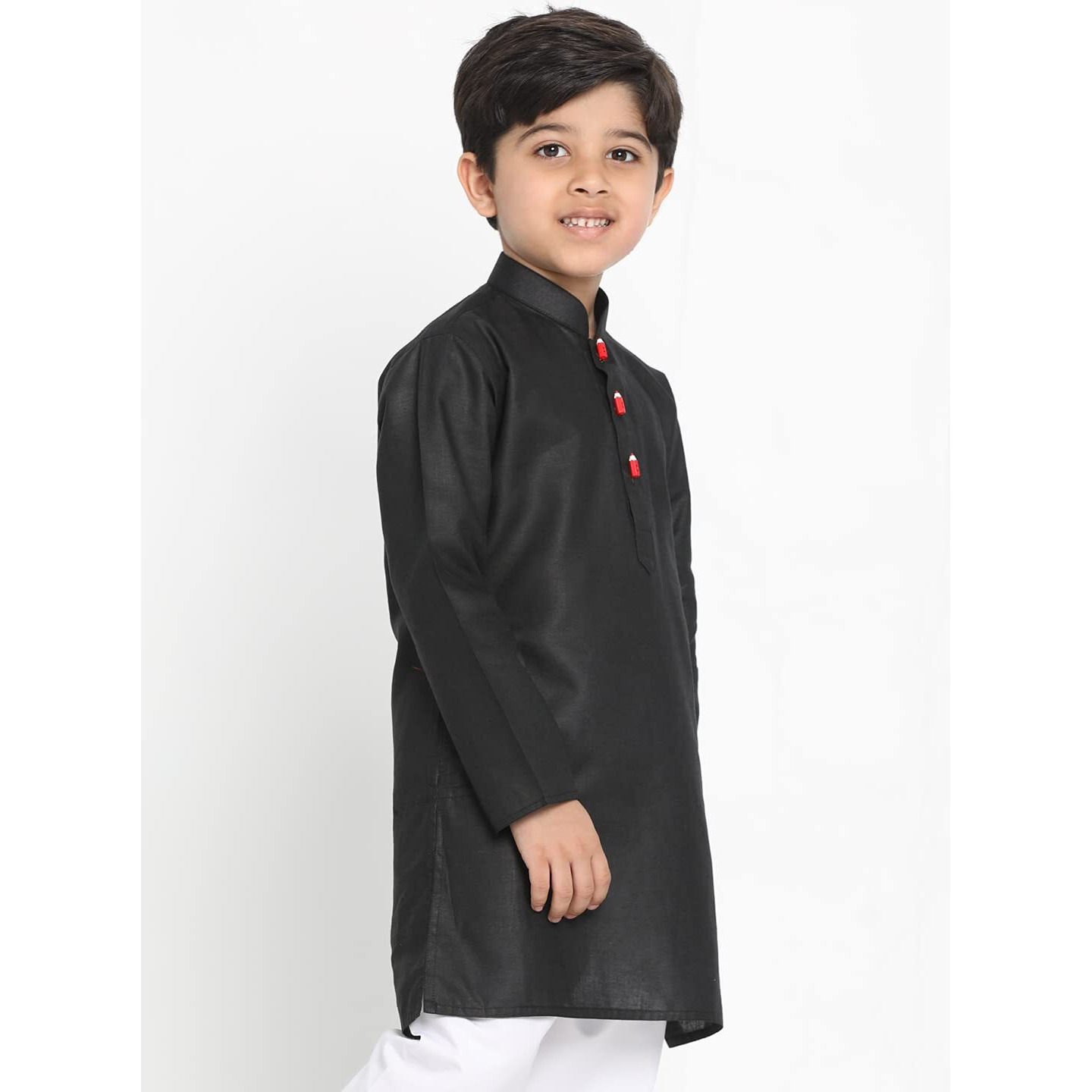 VASTRAMAY Boys' Solid Cotton Black Kurta