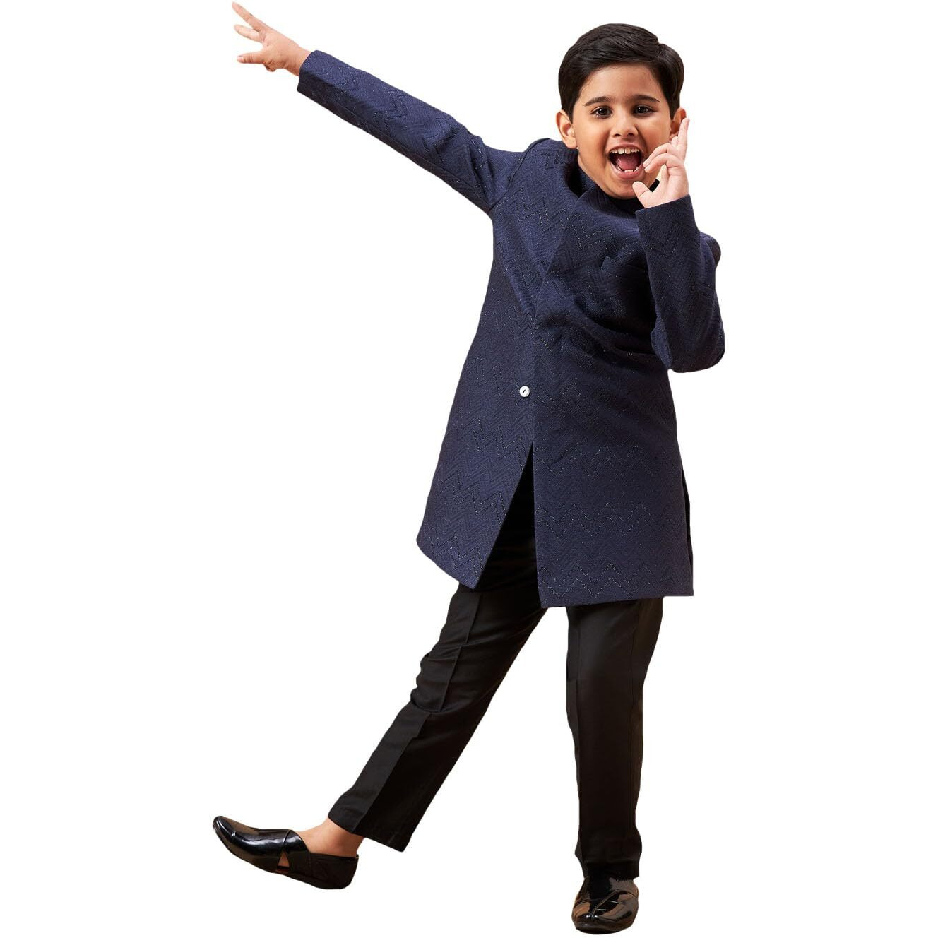 VASTRAMAY Boys' Navy Blue And Black Sherwani Set_VASBIW036NBnPANT002BL_36