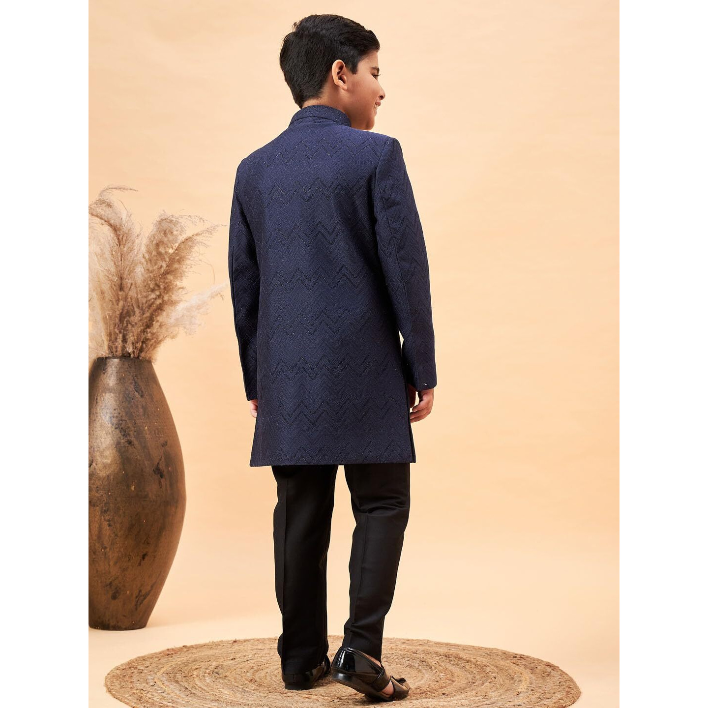 VASTRAMAY Boys' Navy Blue And Black Sherwani Set_VASBIW036NBnPANT002BL_36