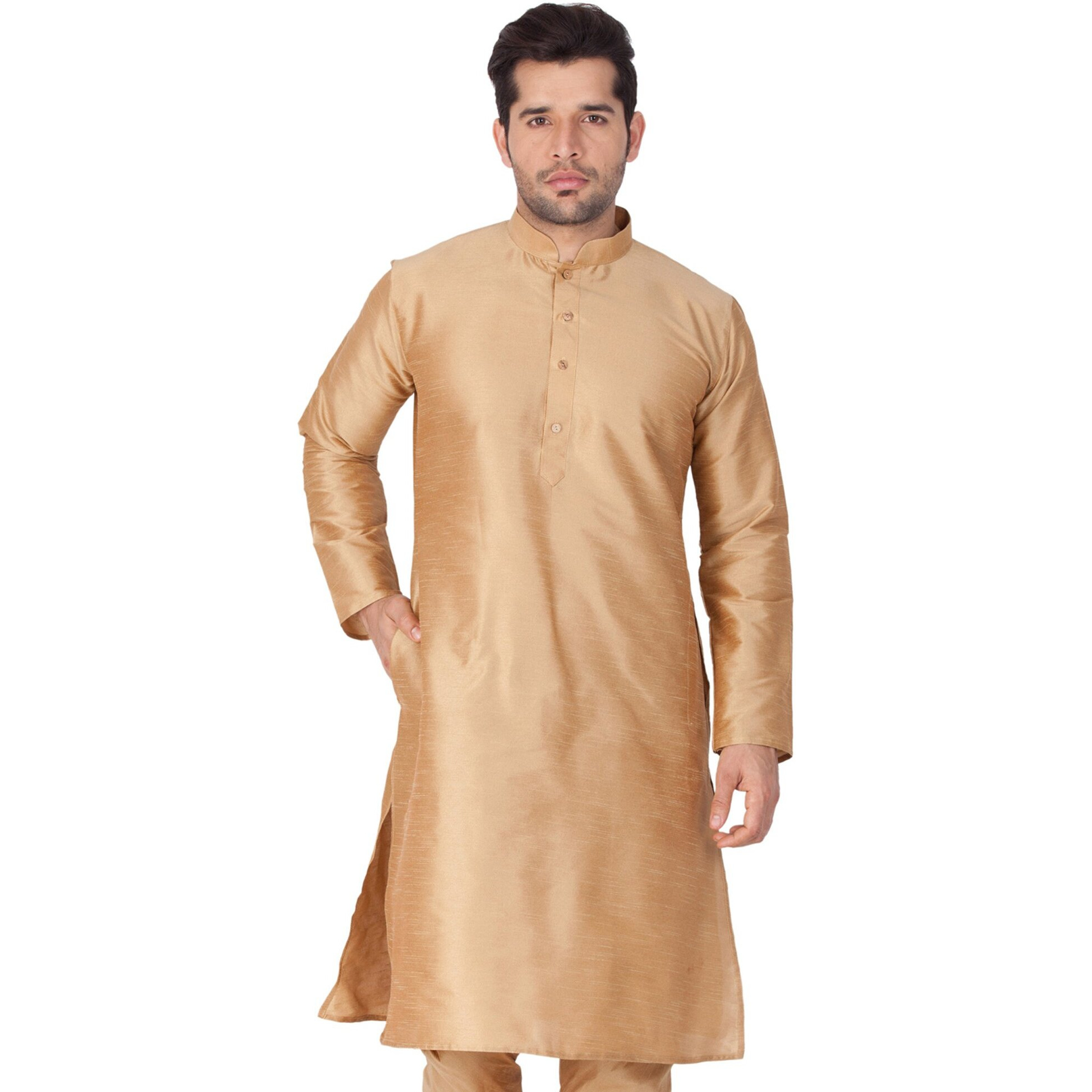VASTRAMAY Plus Size Men's Silk Blend Kurta Set-New Rose Gold