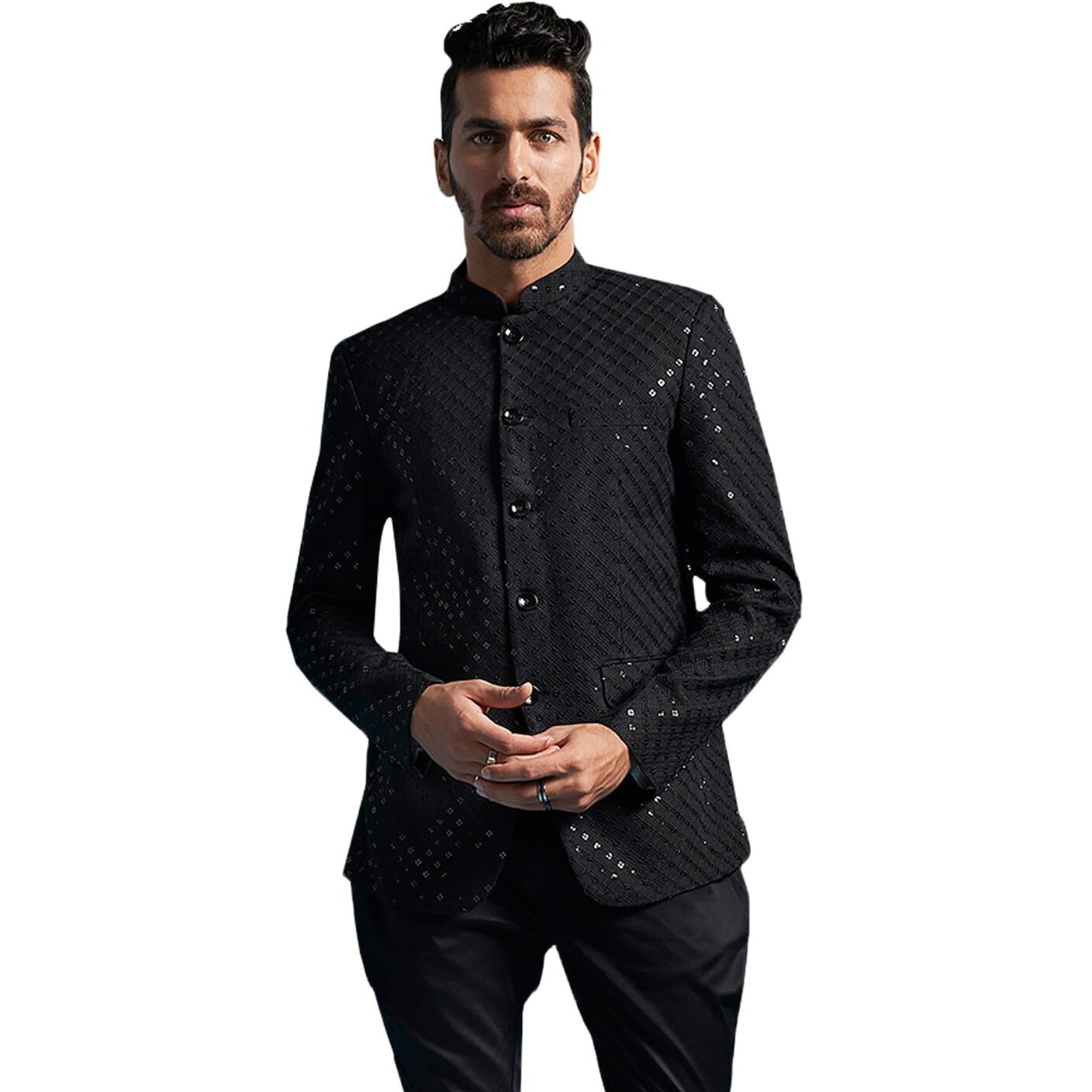 VASTRAMAY Men's Black Schiffli Jodhpuri - XL_VASMJP272BL_42