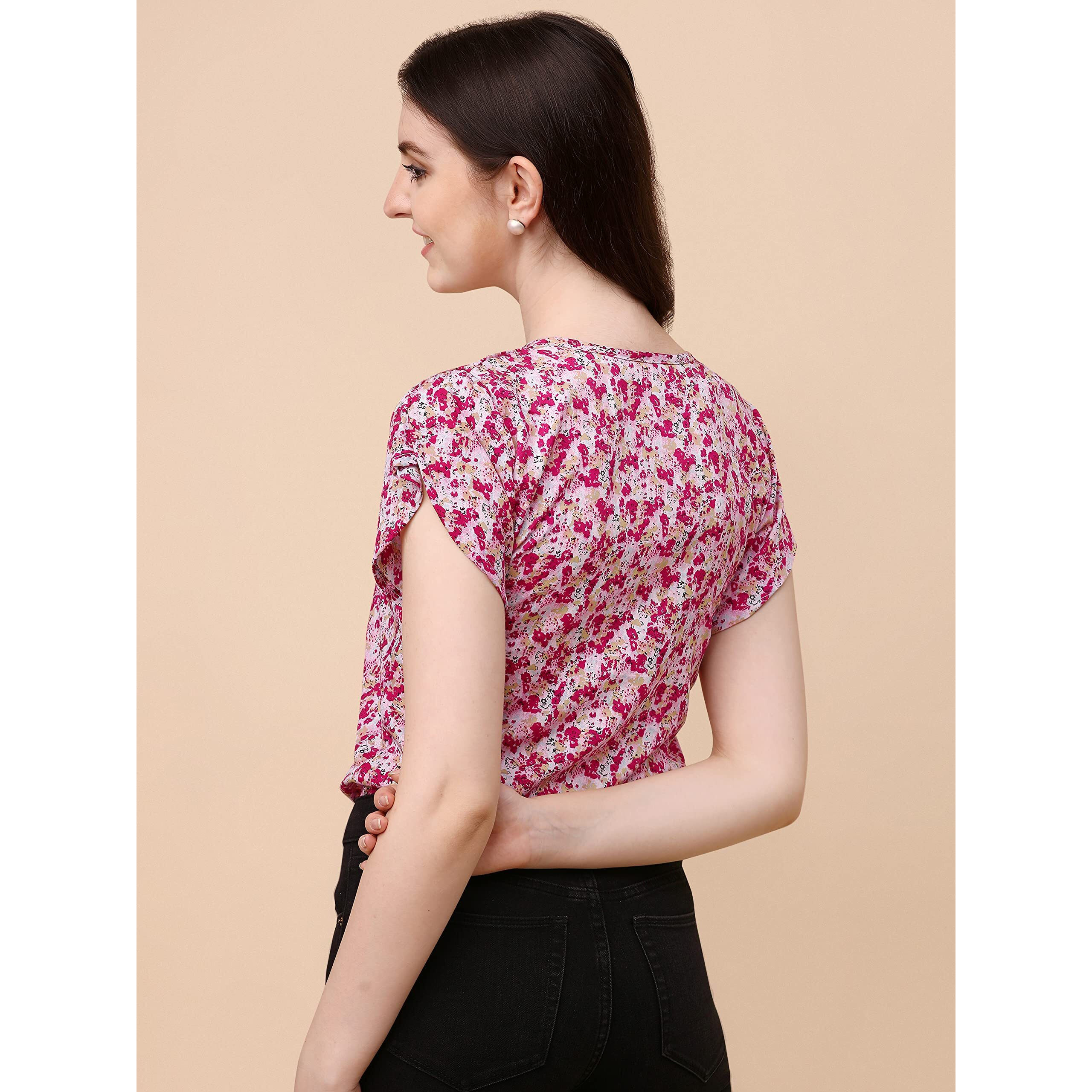 Wedani Women's Casual Short Sleeves Round Neck Foral Top (Large, Multi)