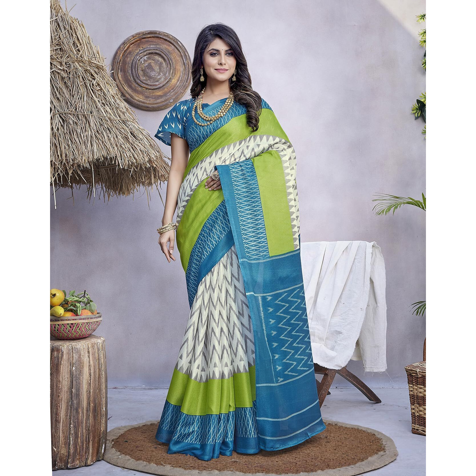 Yashika Women's Printed Trendy Art Silk Saree with Blouse Material||Rama Coloured Art Silk Saree||AZ-YS-P4-INSTA RAMA