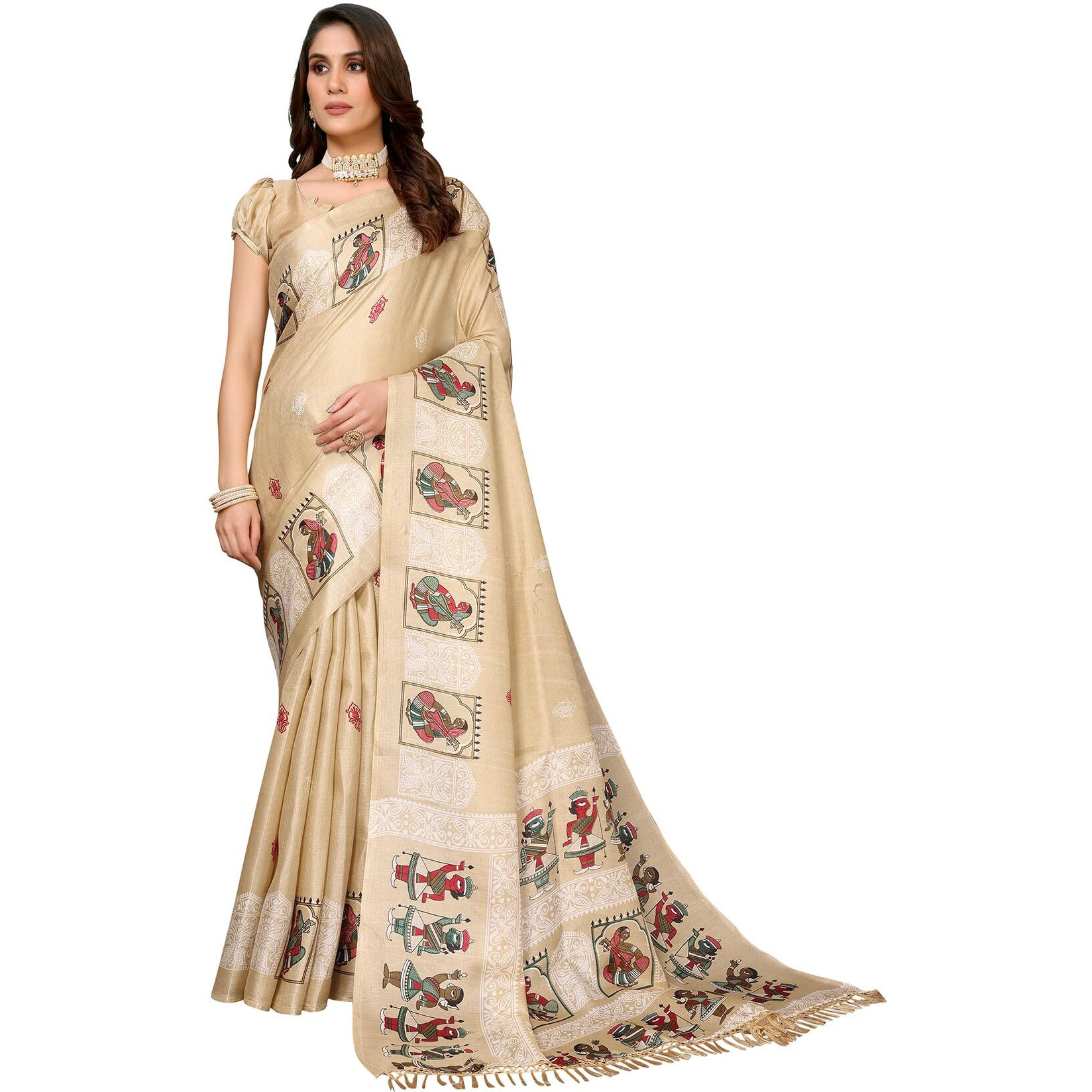 Yashika Women's Woven Latest Art Silk and Tassels Saree with Unstitched Blouse Material (AZ-YS-P1-NAFIZA-Parent_Chiku)