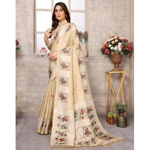 Yashika Women's Woven Latest Art Silk and Tassels Saree with Unstitched Blouse Material (AZ-YS-P1-NAFIZA-Parent_Chiku)
