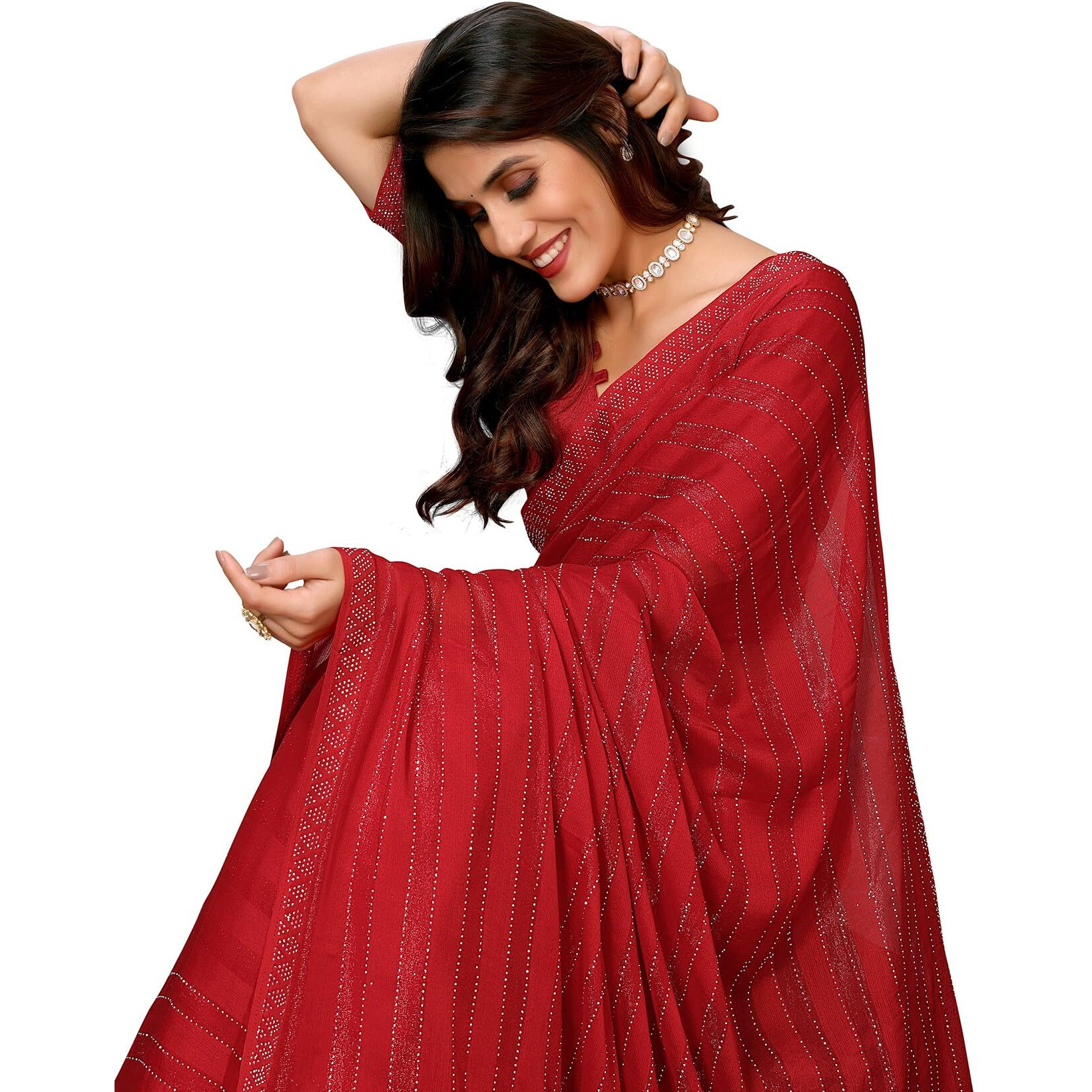 Yashika Women's Woven Chiffon Latest Black Rangoli Fabric Saree with Lace and Blouse Material (AZ-YS-P3-SWARNA-TANIKSHA-Parent_Red)