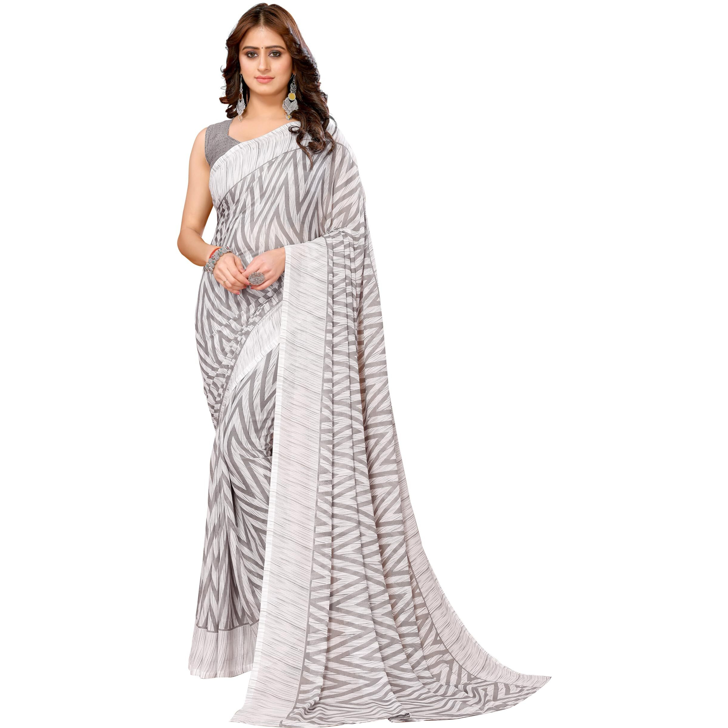 Yashika Women's Trendy Georgette Grey Color Saree with Blouse Material(PAMMI GREY)