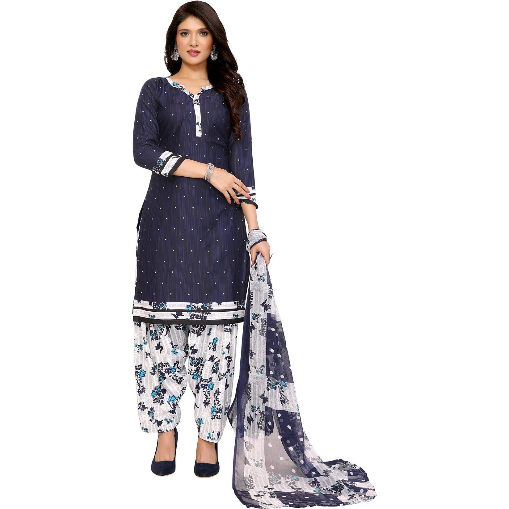 Yashika Women's Printed Dress Material - Unstitched Crepe Fabric Kurti, Pants & Dupatta Set (AZ-YS-P1-ABHILASHA BLUE)