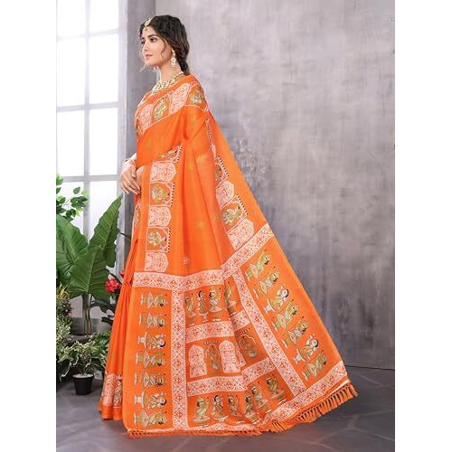 Yashika Women's Woven Latest Art Silk and Tassels Saree with Unstitched Blouse Material (AZ-YS-P3-NAFIZA-Parent-NEW_Orange)