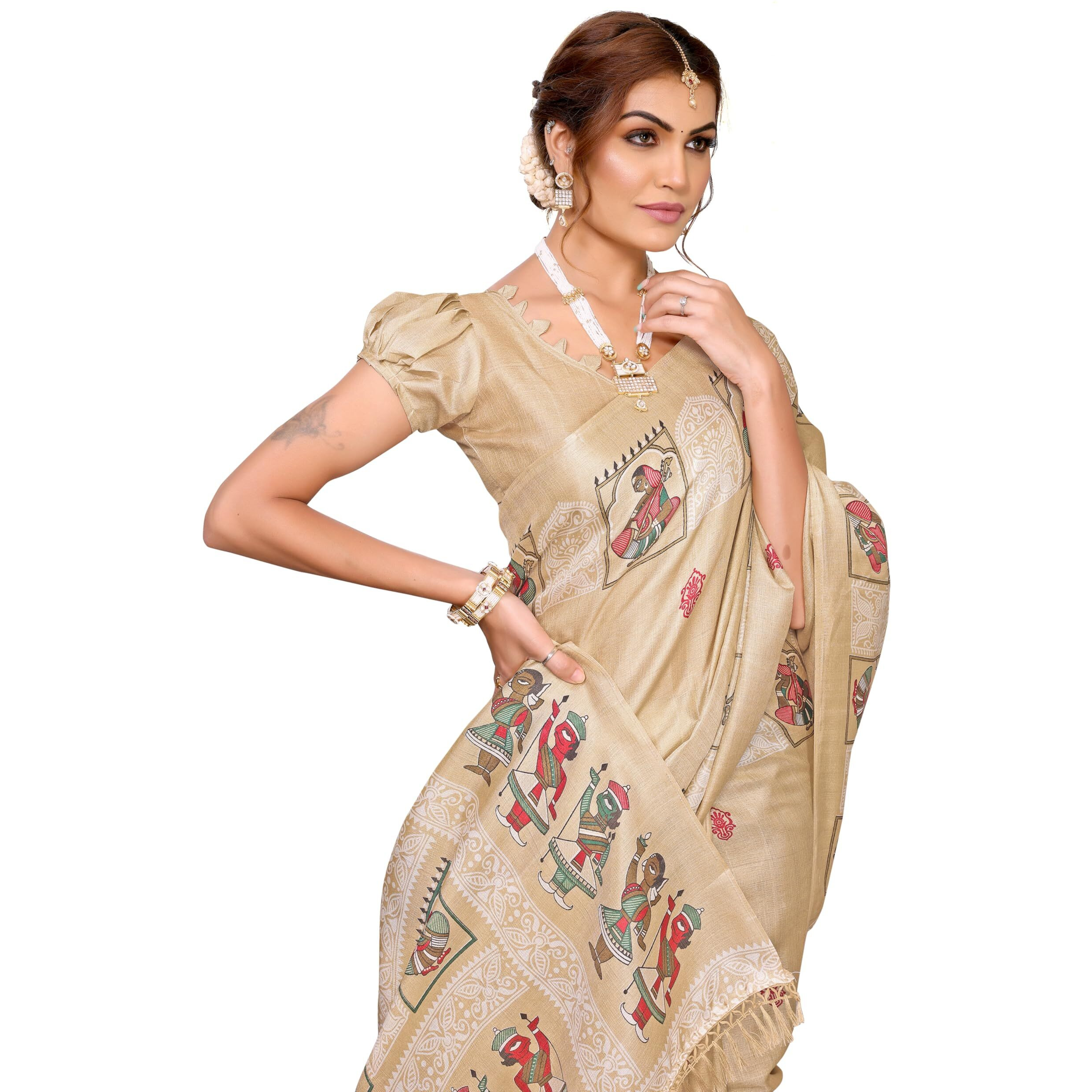 Yashika Women's Woven Latest Art Silk and Tassels Saree with Unstitched Blouse Material (AZ-YS-P3-NAFIZA-Parent-NEW_Chiku)