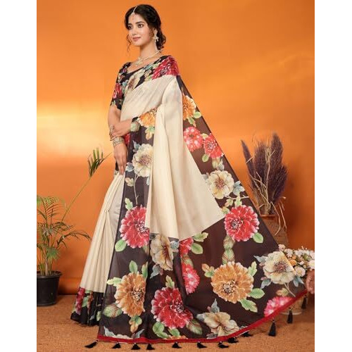 Yashika Digital Print Cotton Silk Kota Checks with Tassels Unstitched Blouse Material Printed Stylish Saree for Women (AZ-YS-P1-KIRTI-Parent_Black)