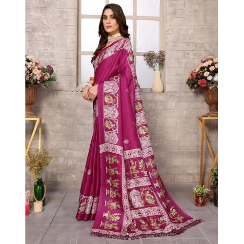 Yashika Women's Woven Latest Art Silk and Tassels Saree with Unstitched Blouse Material (AZ-YS-P1-NAFIZA-Parent_Purple)