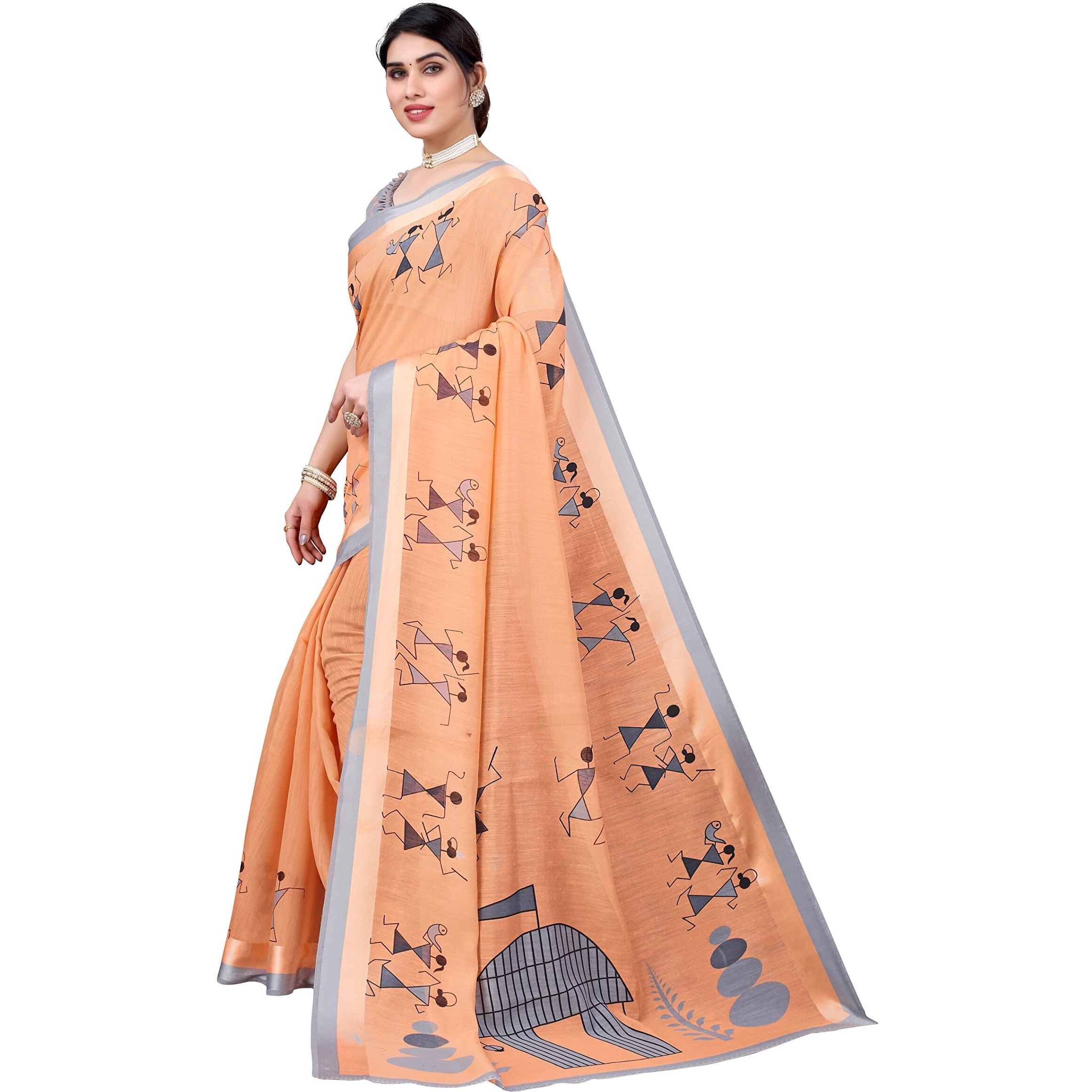 Yashika Linen with Blouse Piece Saree (AYODHYA Orange Free)
