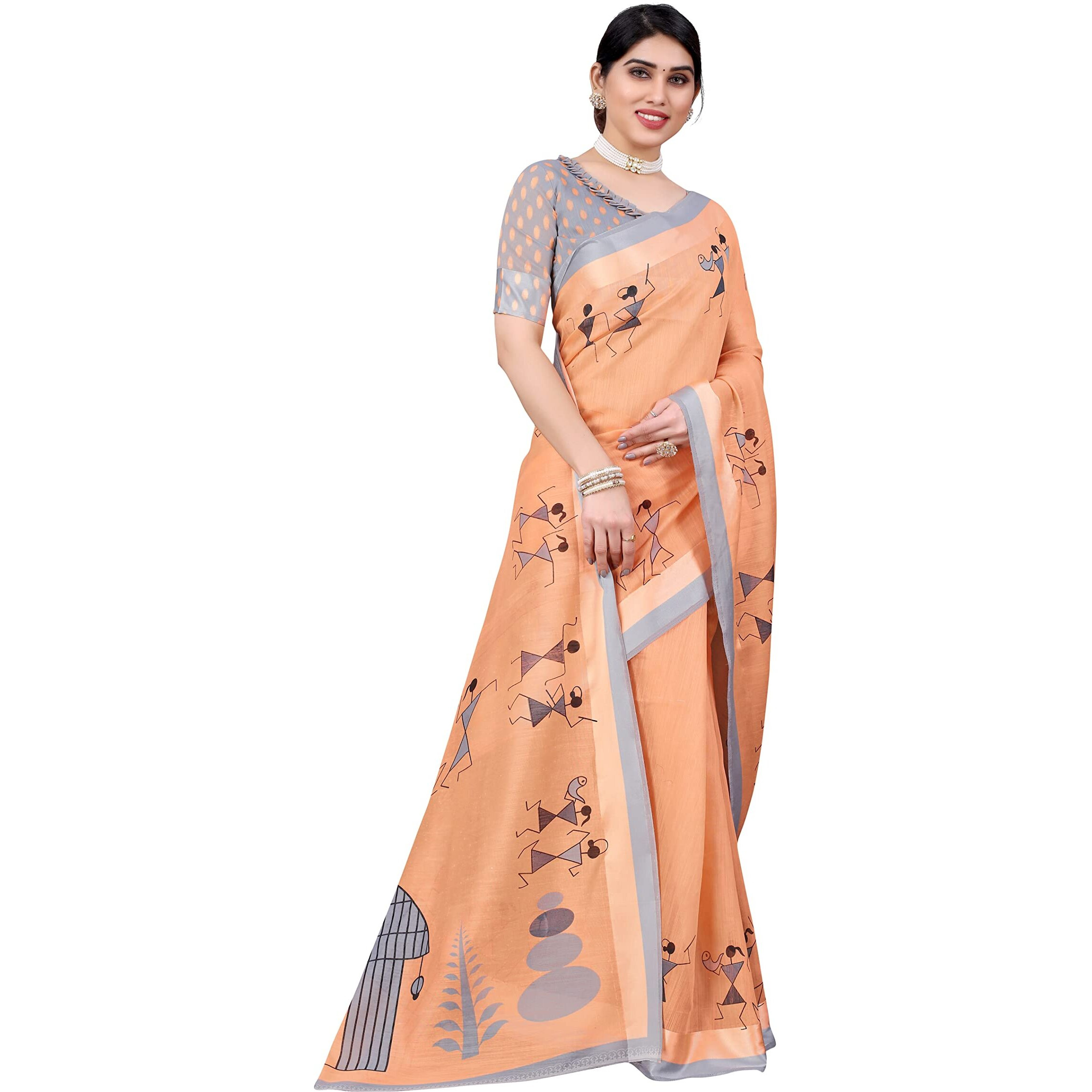 Yashika Linen with Blouse Piece Saree (AYODHYA Orange Free)