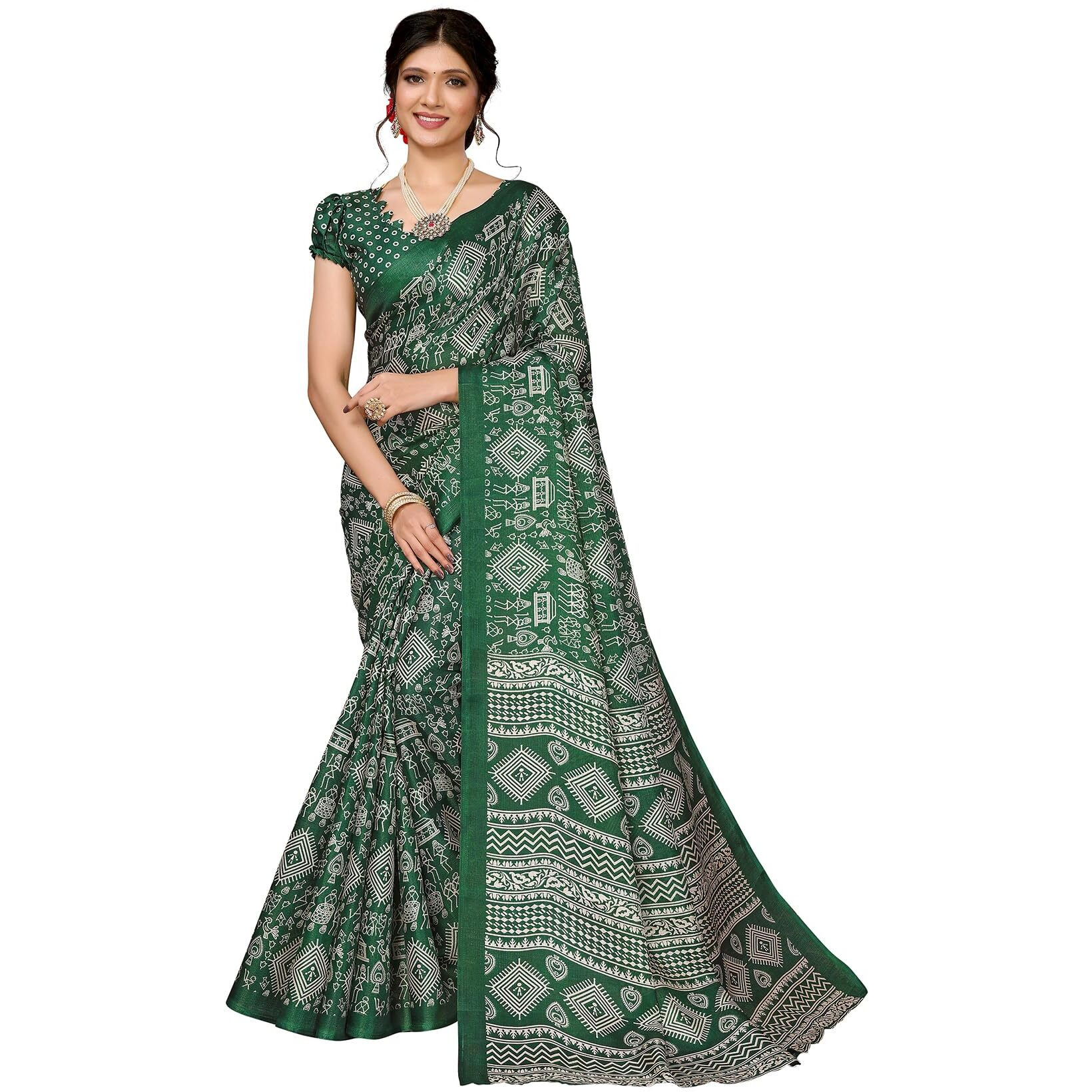 Yashika Women's Latest Woven Printed Art Silk Saree with Unstitched Blouse Material-Suitable for All Indian Weddings and Festivals (AZ-YS-P1-URMILA-YASHODA-Parent_Green)