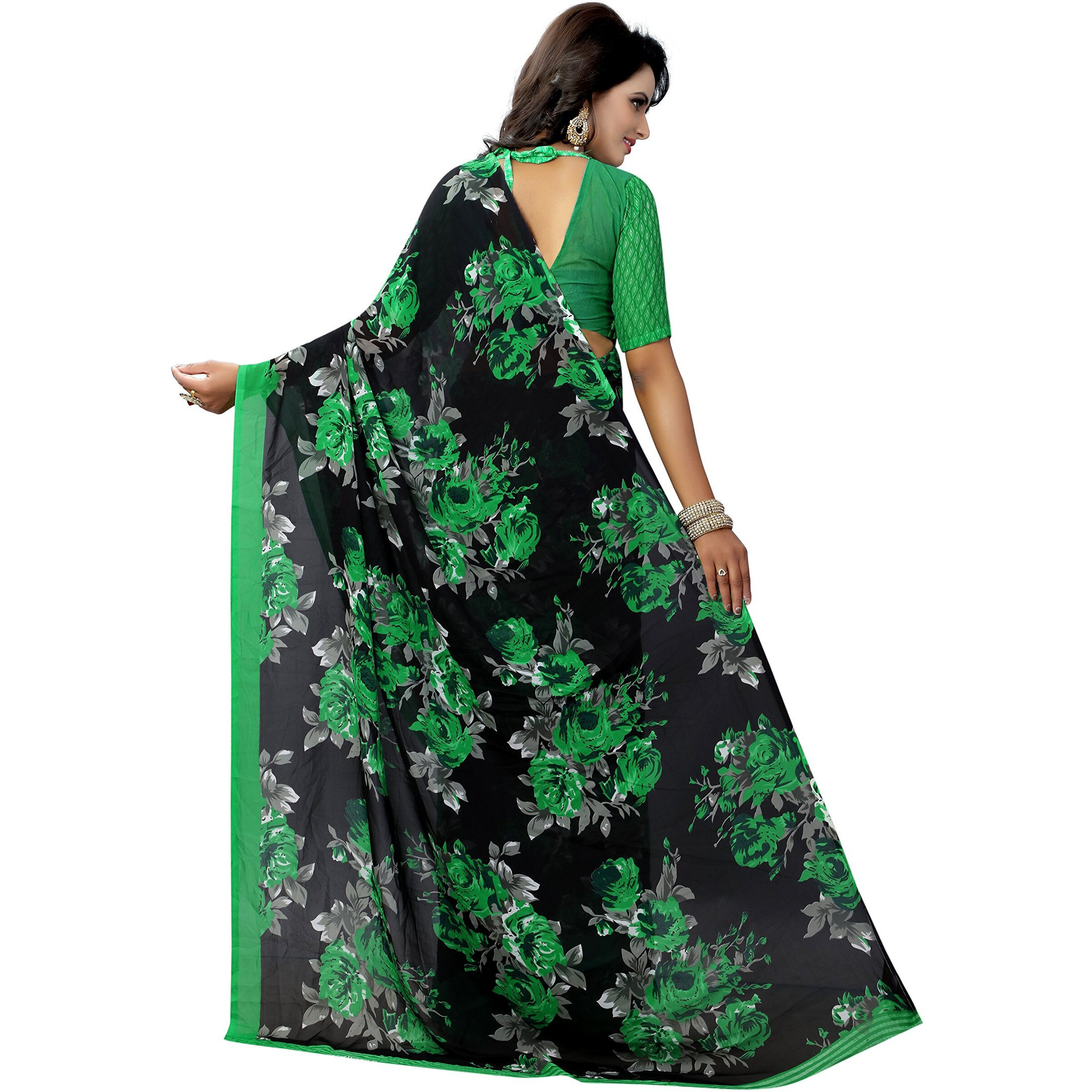 Yashika Women's venkatagiri Georgette Blend Ready to wear Saree (SDPL-Floral_Green_Free Size)