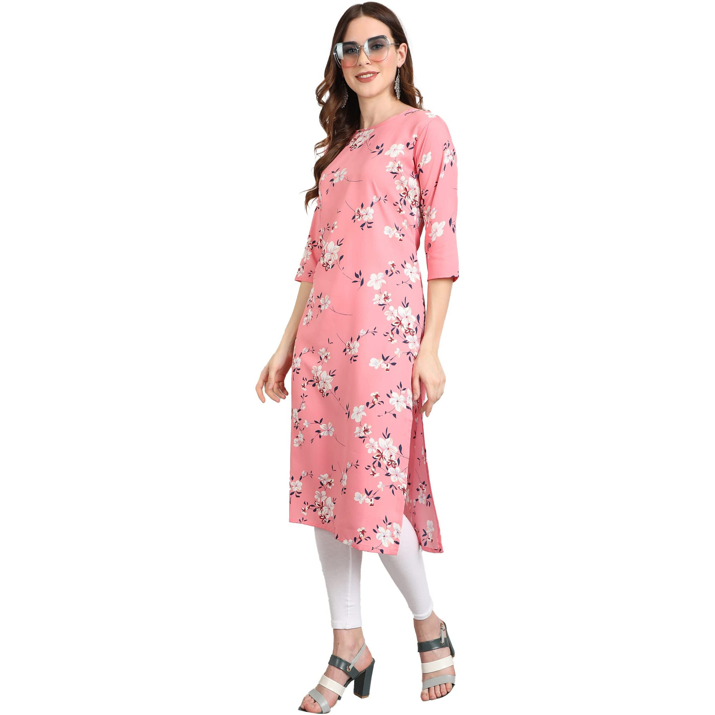 Yashika Women's Crepe Printed Pink Color Straight Kurta/Kurti (YS-K1037-XL_0)