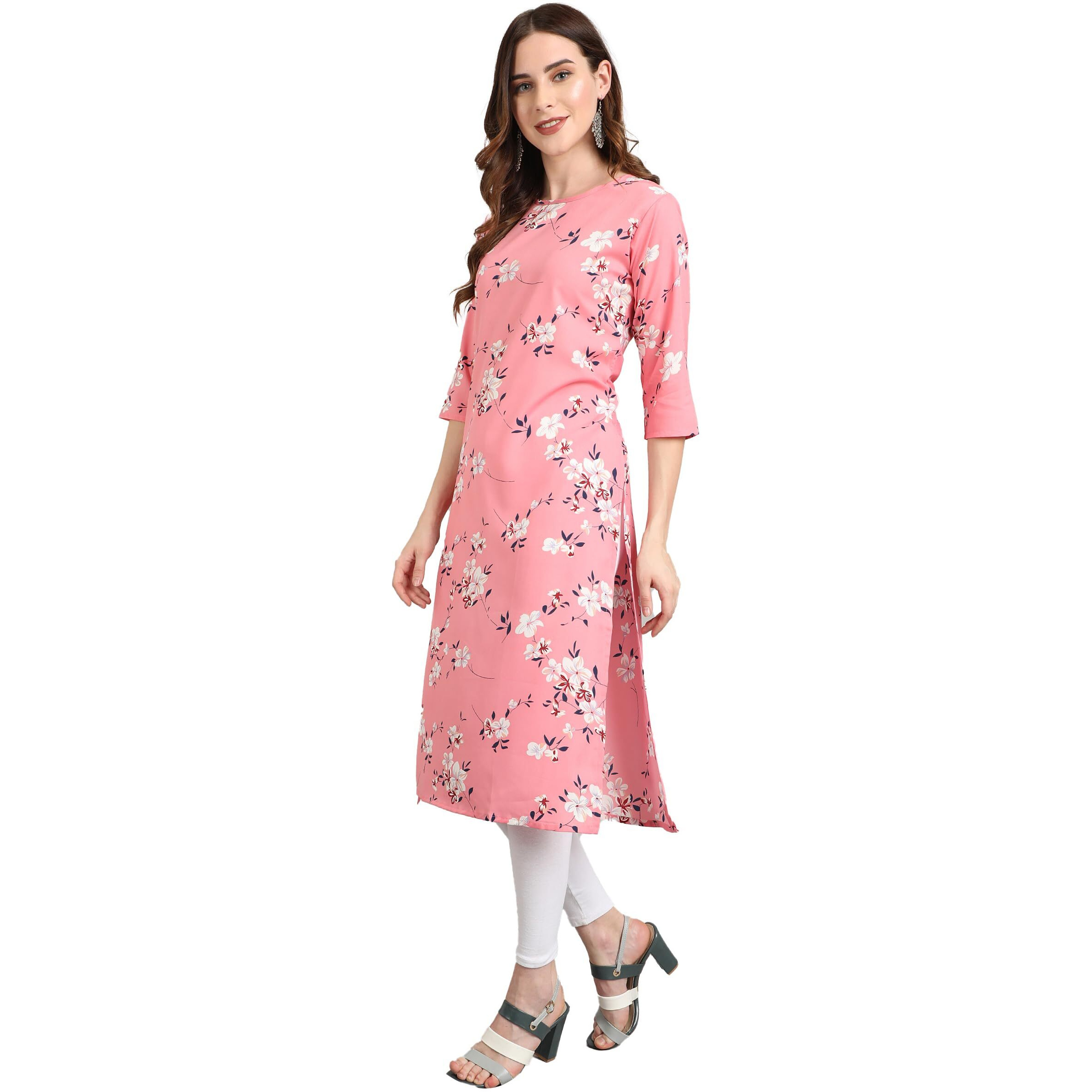 Yashika Women's Crepe Printed Pink Color Straight Kurta/Kurti (YS-K1037-XL_0)