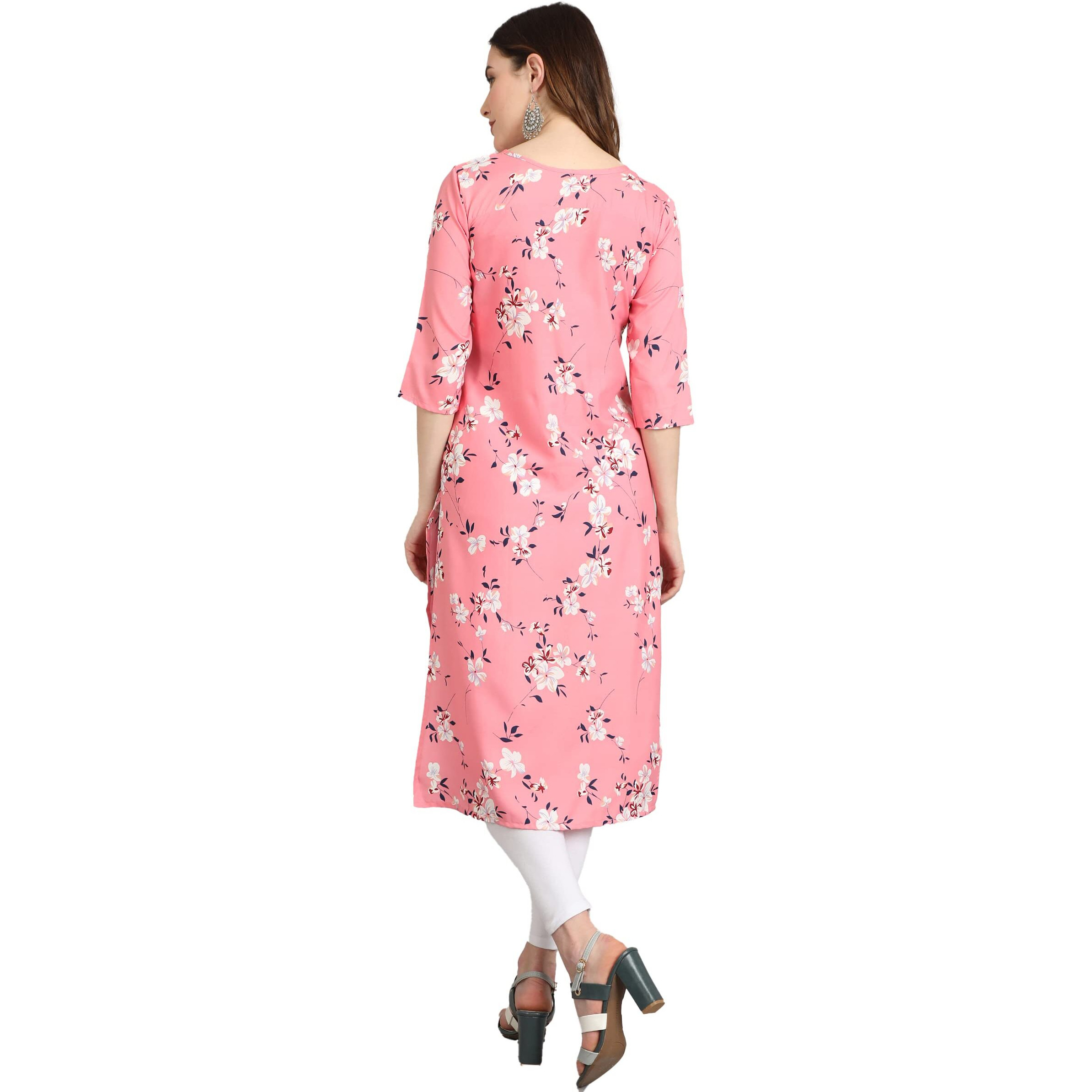 Yashika Women's Crepe Printed Pink Color Straight Kurta/Kurti (YS-K1037-XL_0)