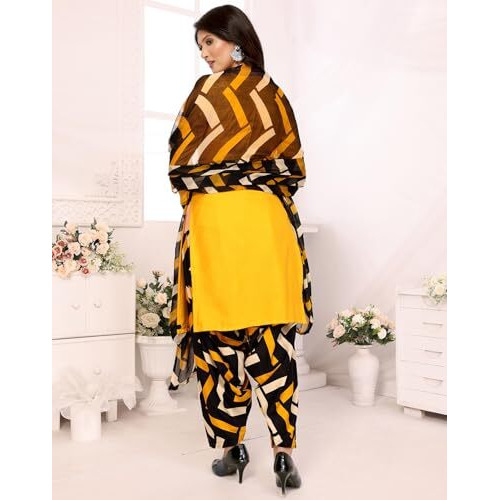 Yashika Women's Printed Dress Material - Unstitched Crepe Fabric Kurti, Pants & Dupatta Set (AZ-YS-P1-MALVIKA YELLOW)