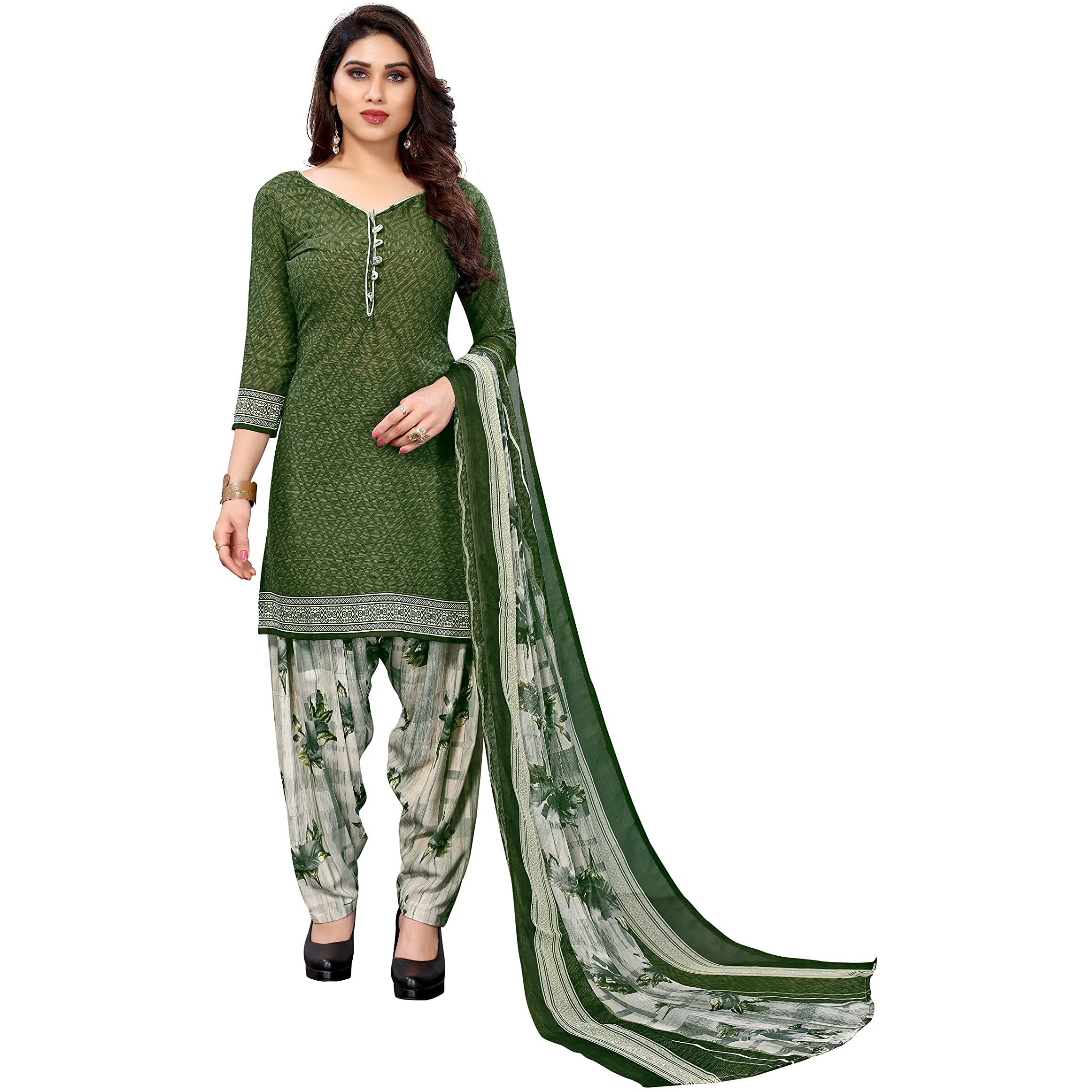 Yashika Women's Crepe Dress Material (Olive Green Free Size)