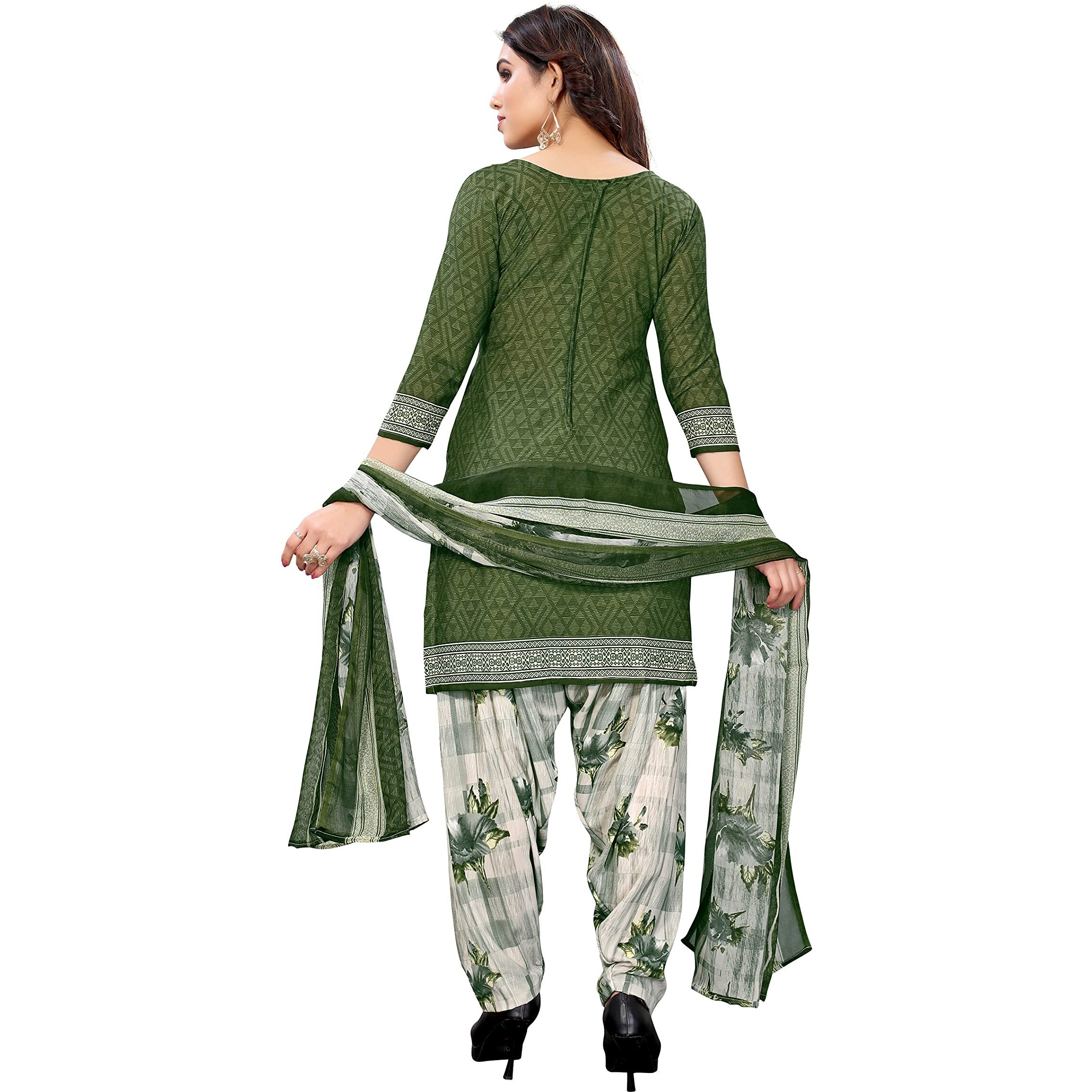 Yashika Women's Crepe Dress Material (Olive Green Free Size)