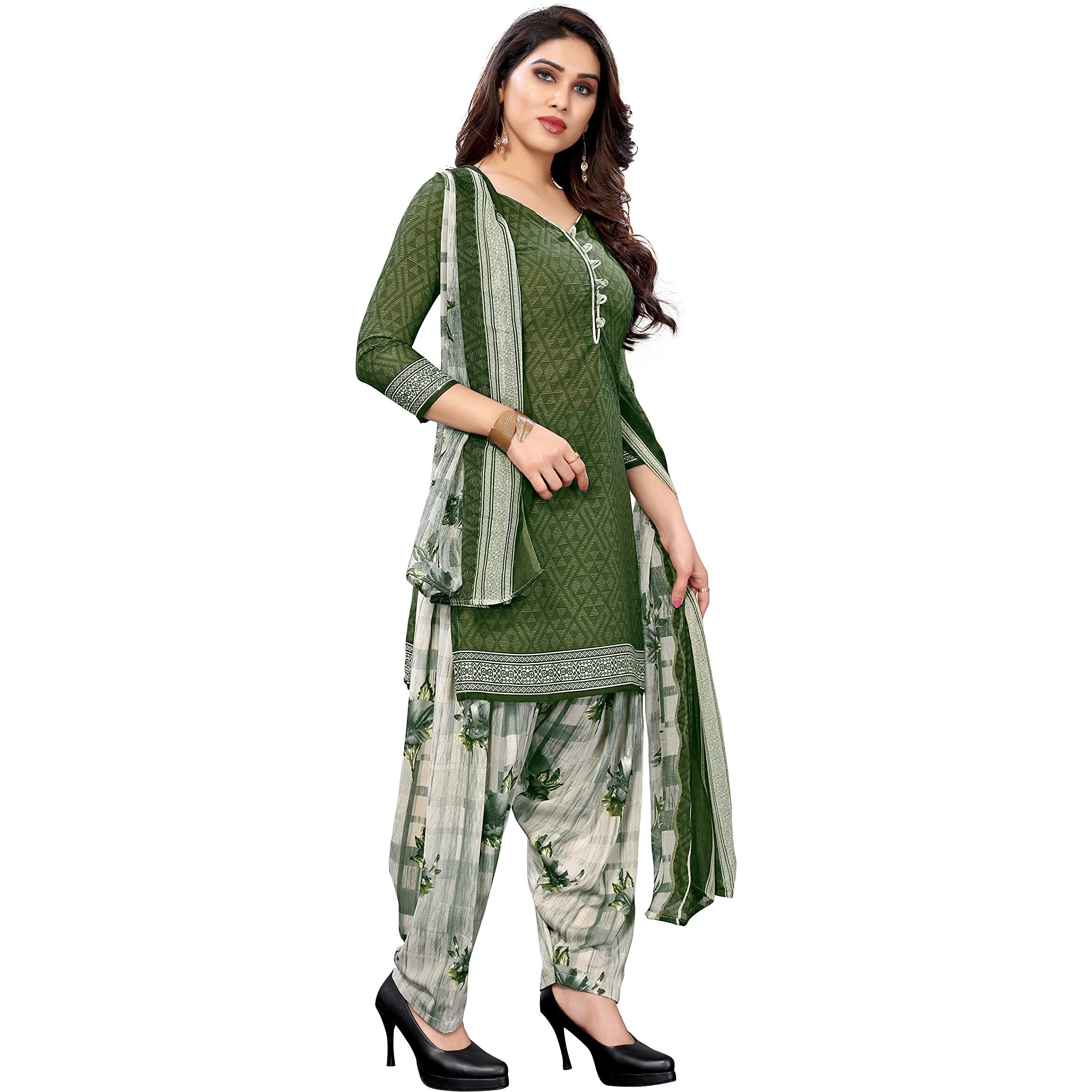 Yashika Women's Crepe Dress Material (Olive Green Free Size)