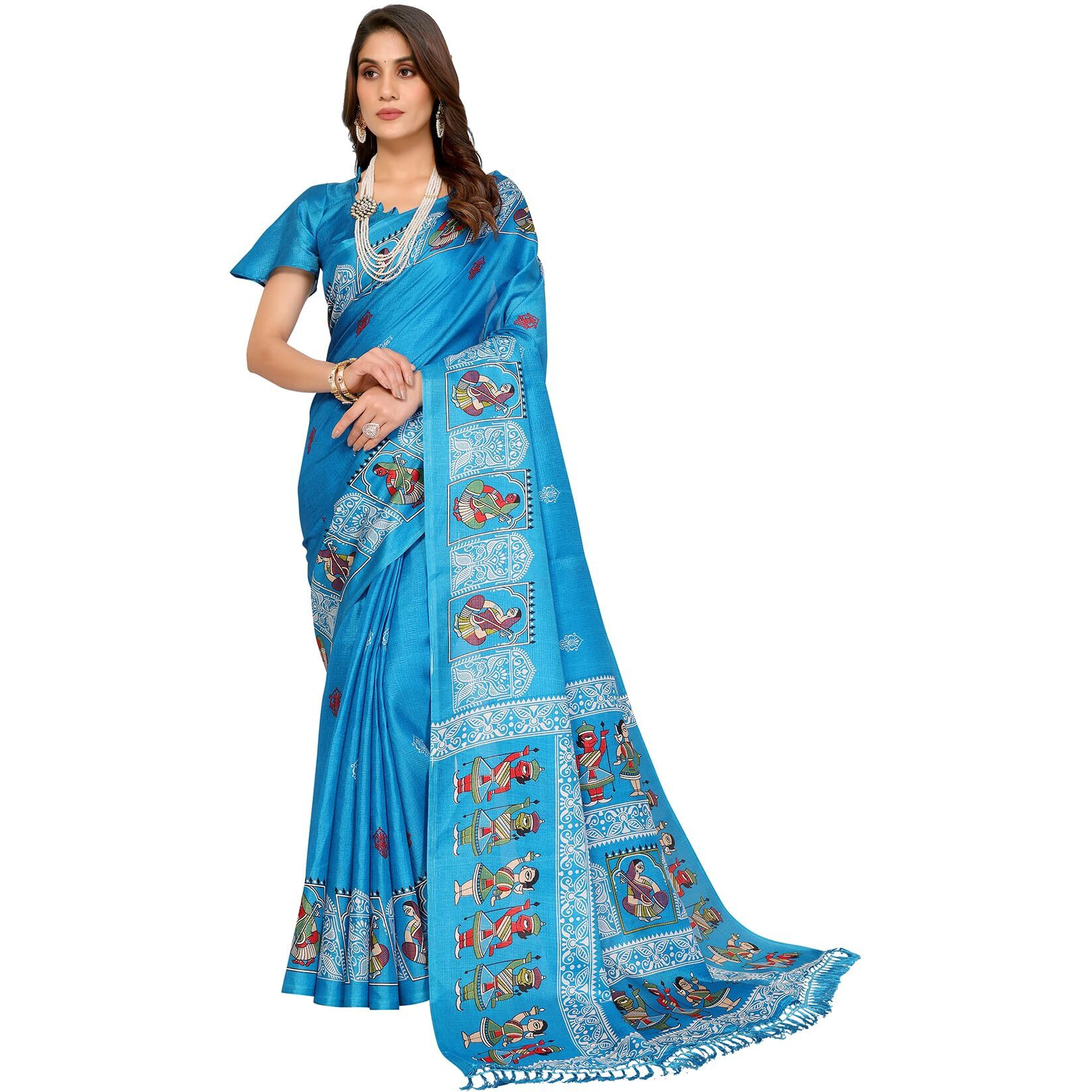 Yashika Women's Woven Latest Art Silk and Tassels Saree with Unstitched Blouse Material (AZ-YS-P1-NAFIZA-Parent_Blue)